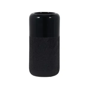 CER, 10"H GROOVED VASE, BLACK