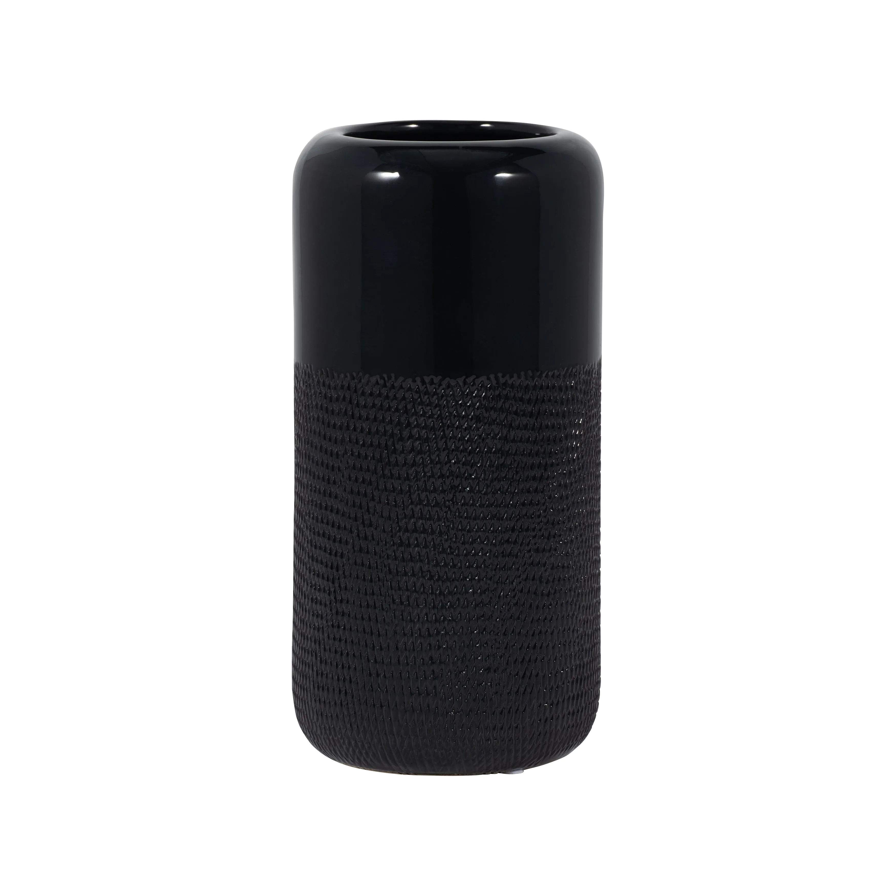 CER, 10"H GROOVED VASE, BLACK