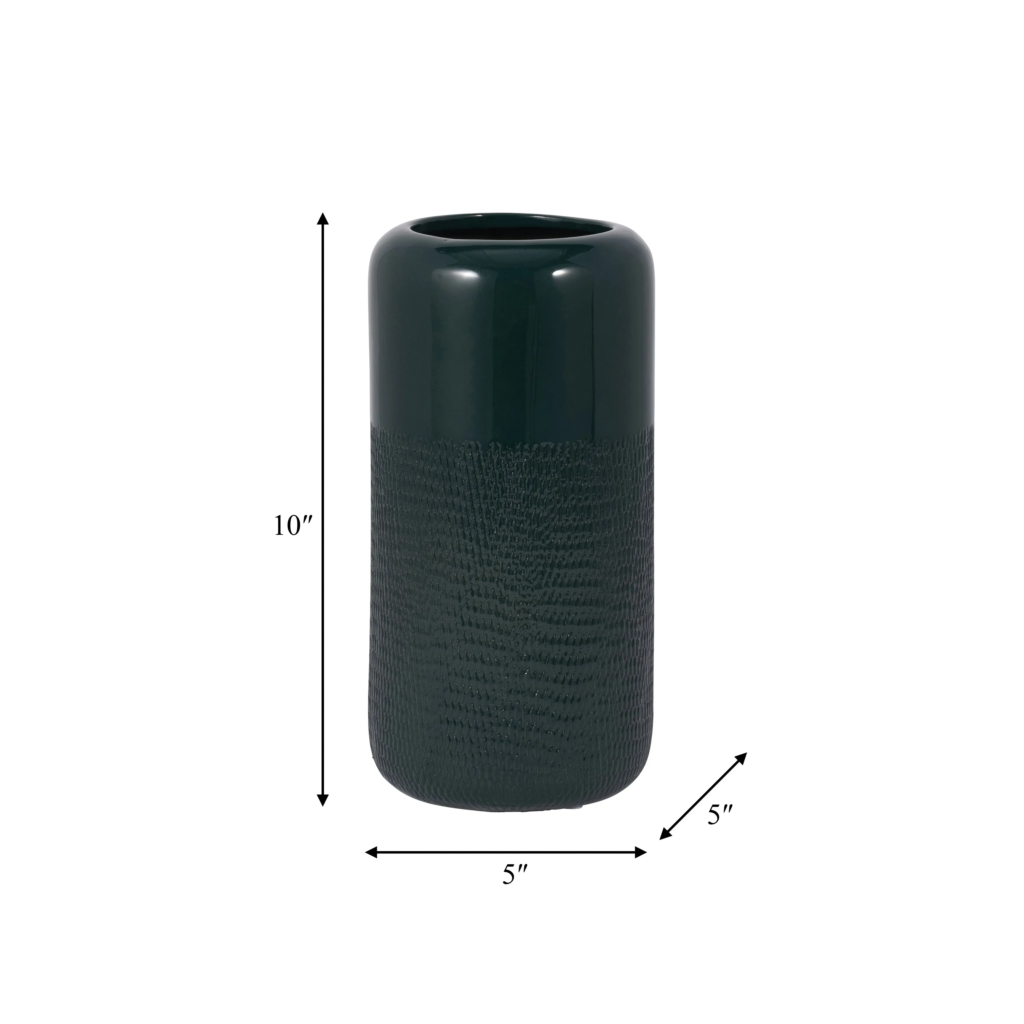 CER, 10"H GROOVED VASE, FOREST GREEN