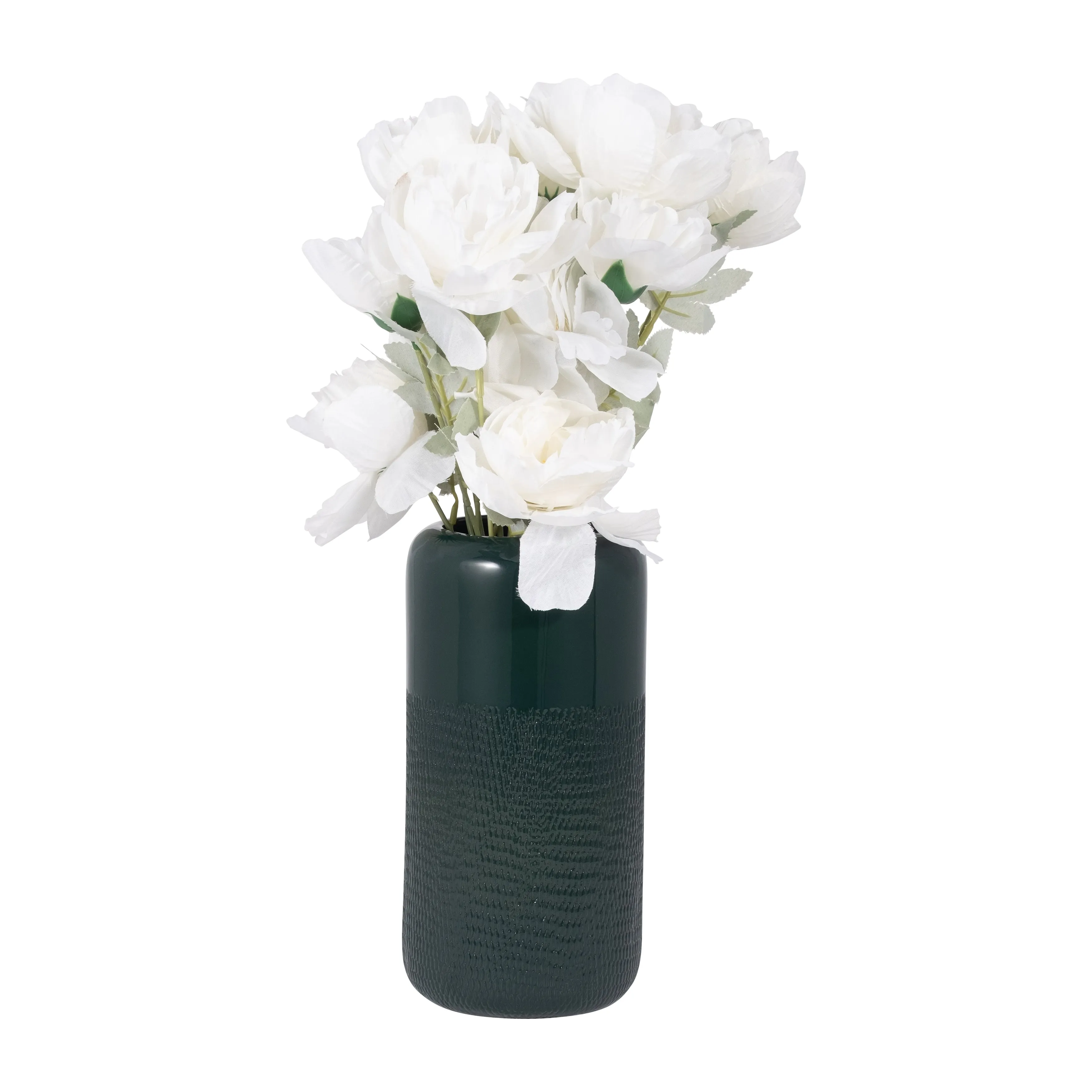 CER, 10"H GROOVED VASE, FOREST GREEN
