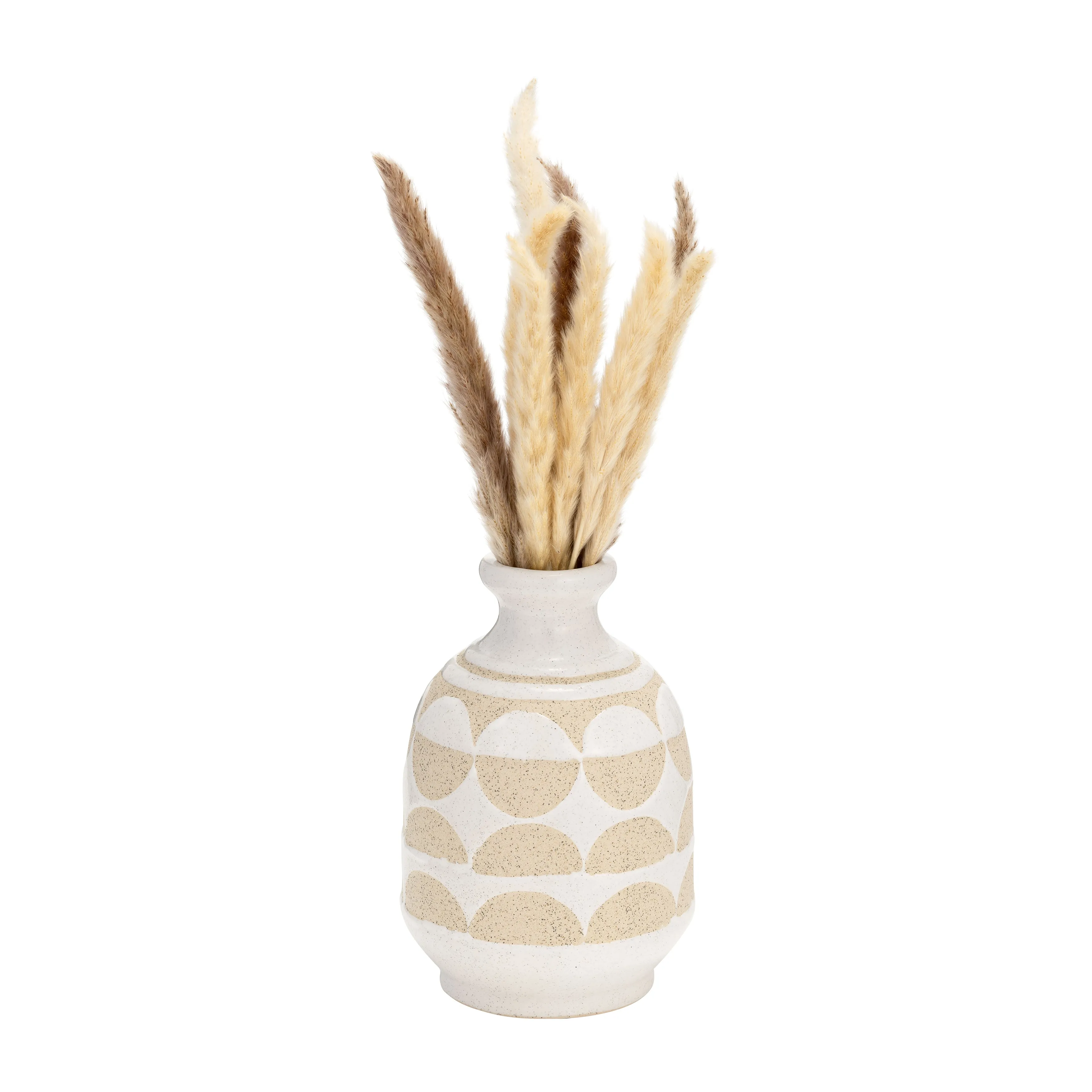 CER, 10"H HALF CIRCLES VASE, IVORY