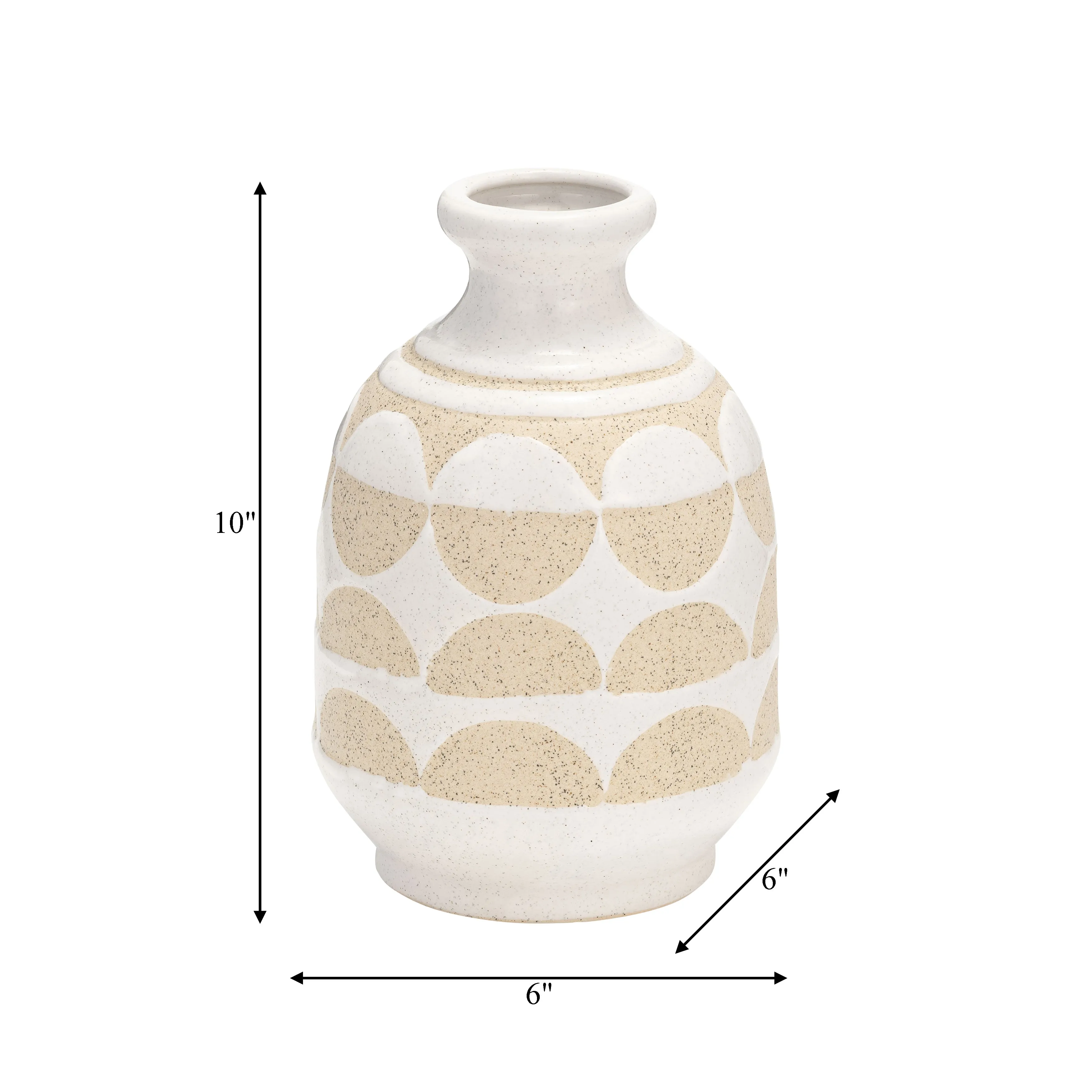 CER, 10"H HALF CIRCLES VASE, IVORY