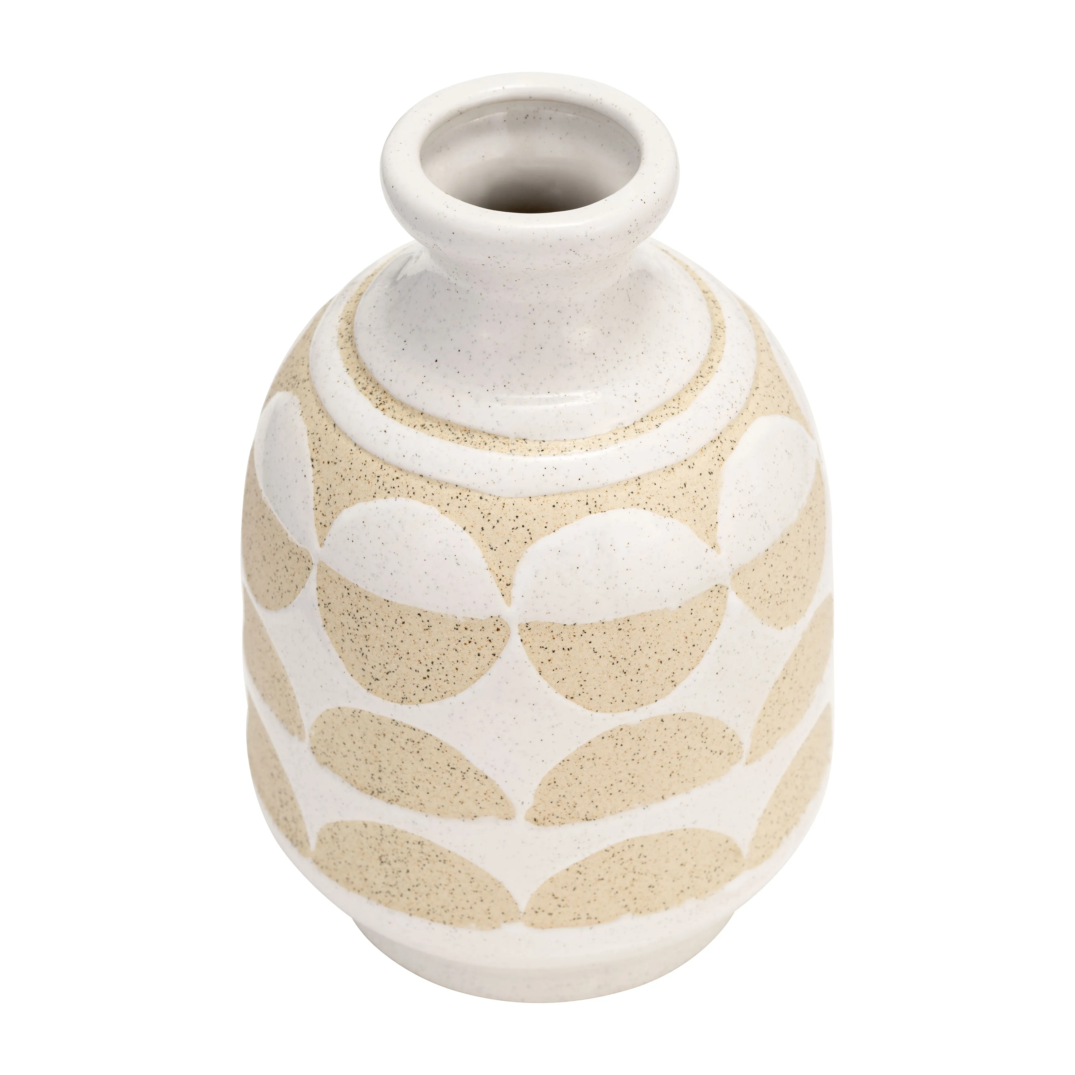 CER, 10"H HALF CIRCLES VASE, IVORY