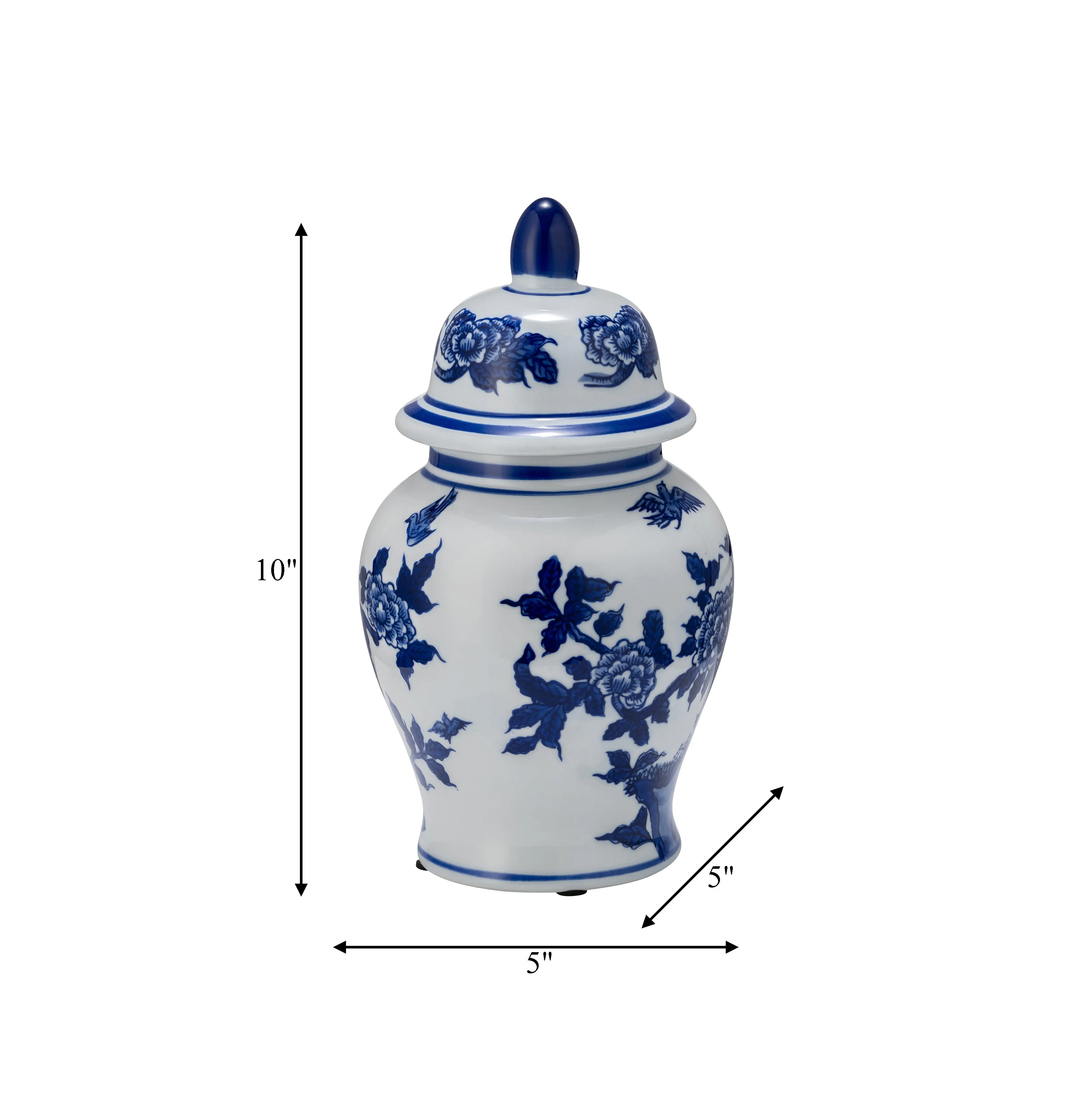 CER, 10"H TEMPLE JAR, BLUE/WHITE