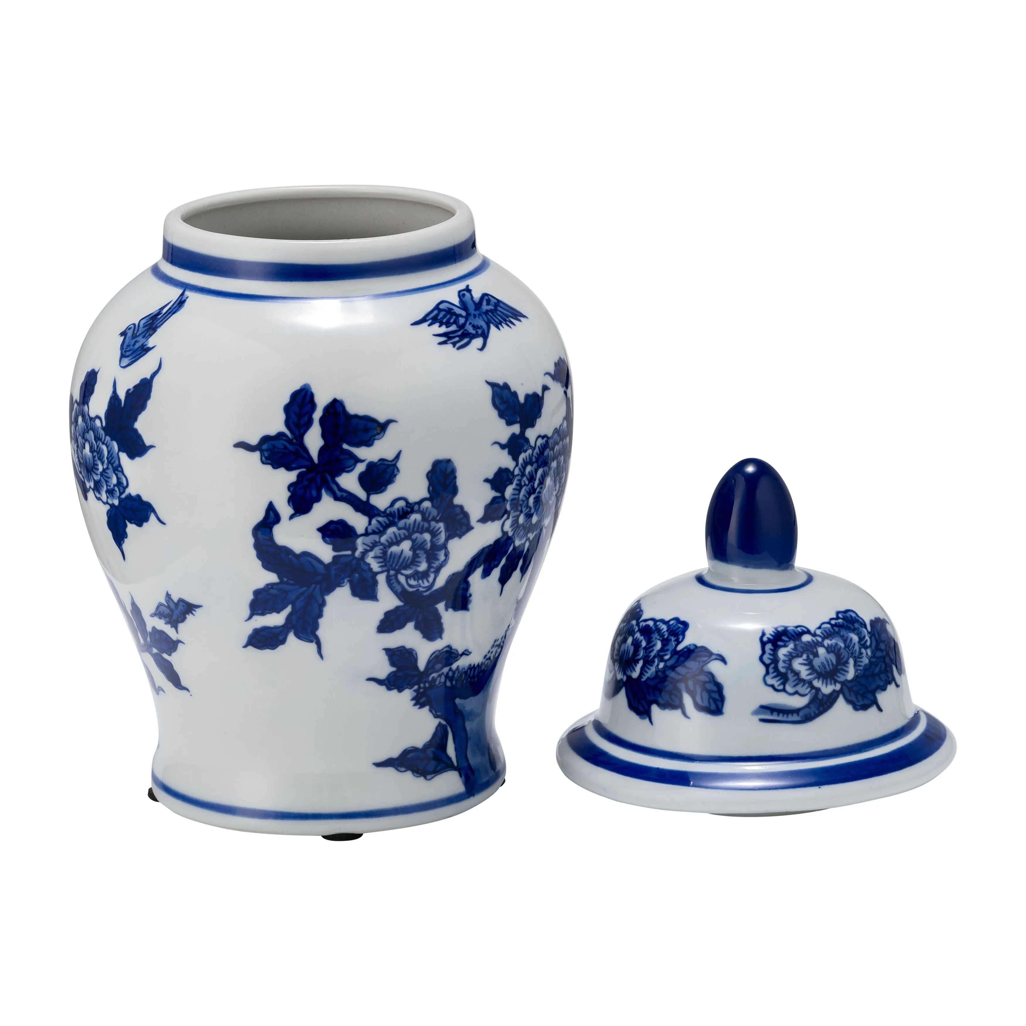 CER, 10"H TEMPLE JAR, BLUE/WHITE