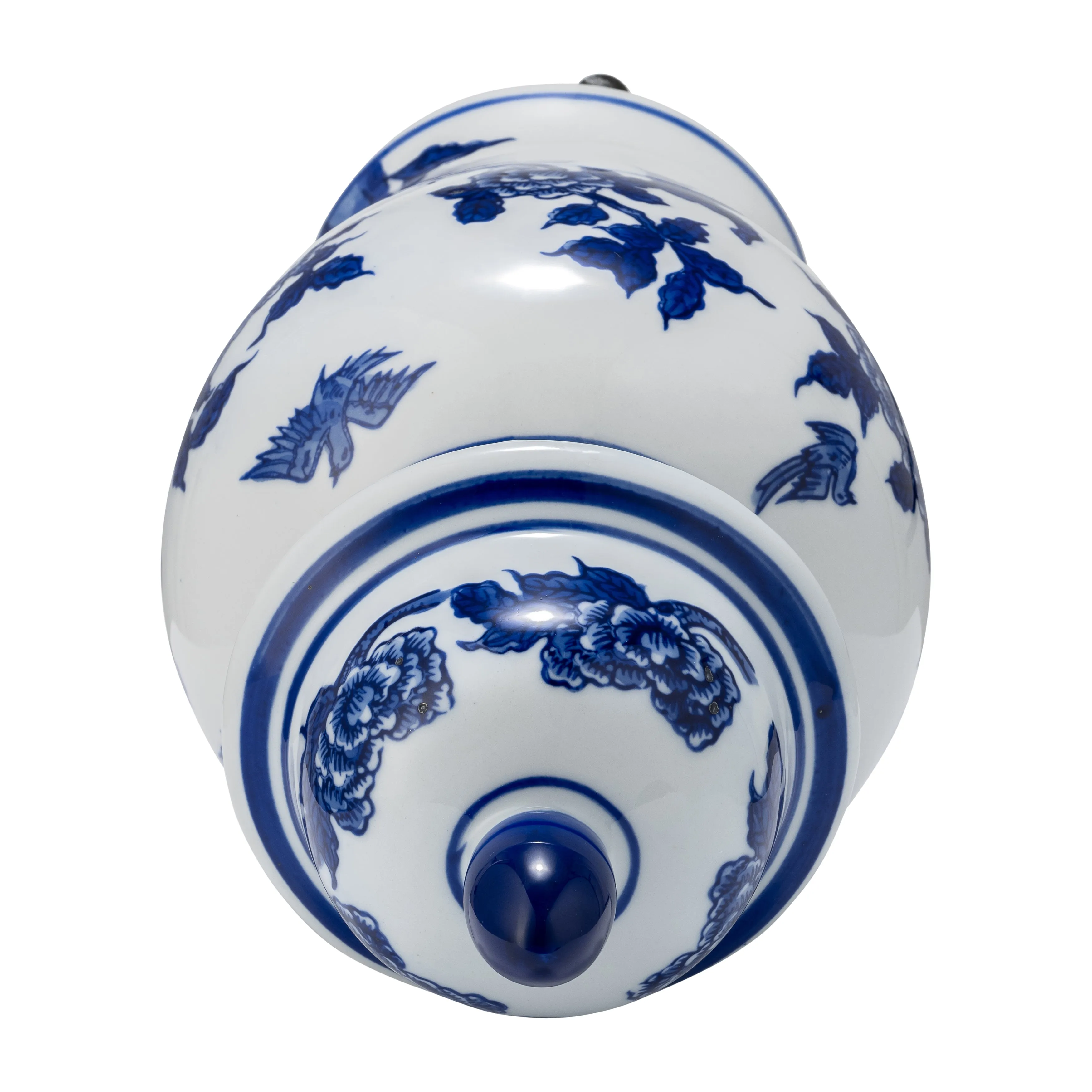 CER, 10"H TEMPLE JAR, BLUE/WHITE