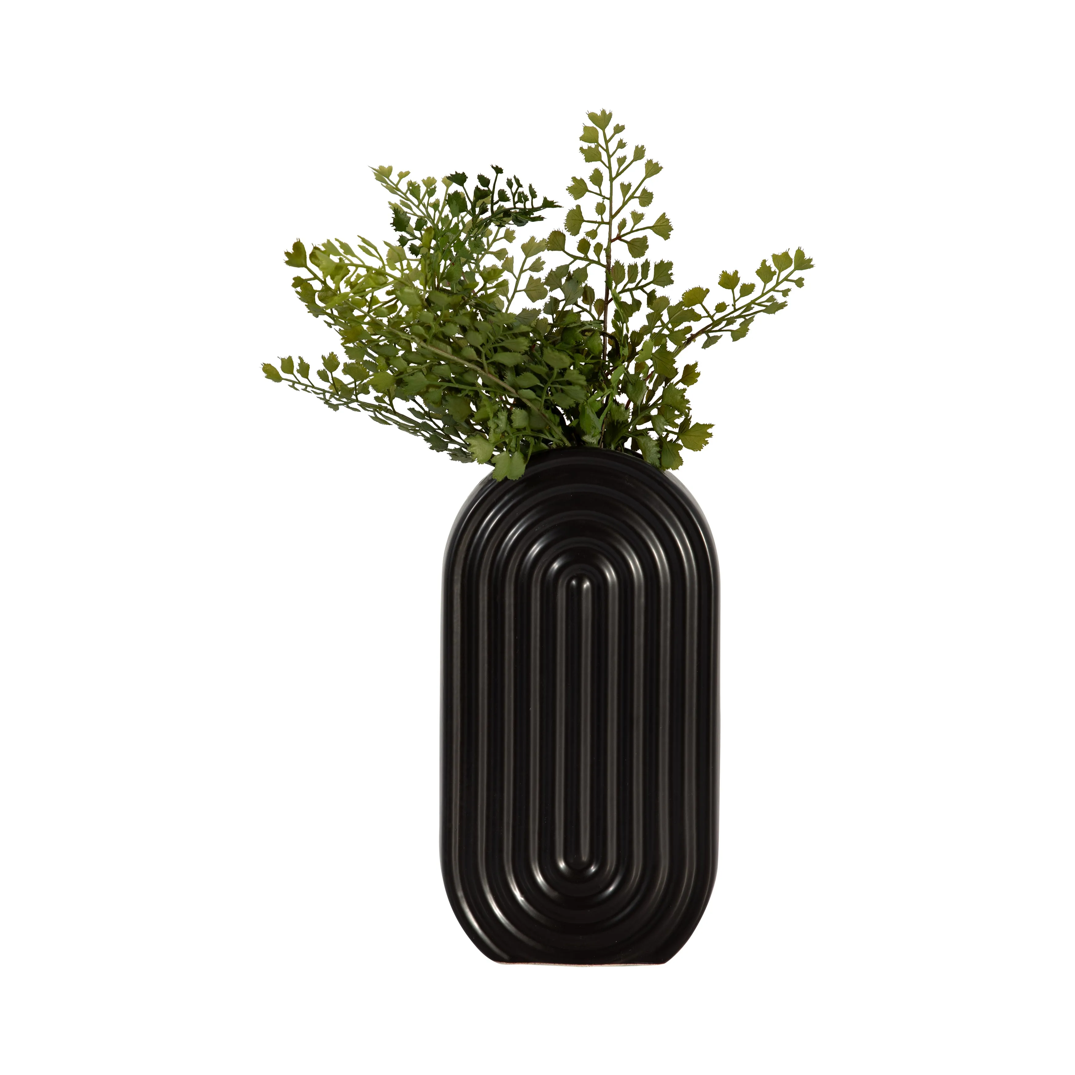 CER, 11" OVAL RIDGED VASE, BLACK