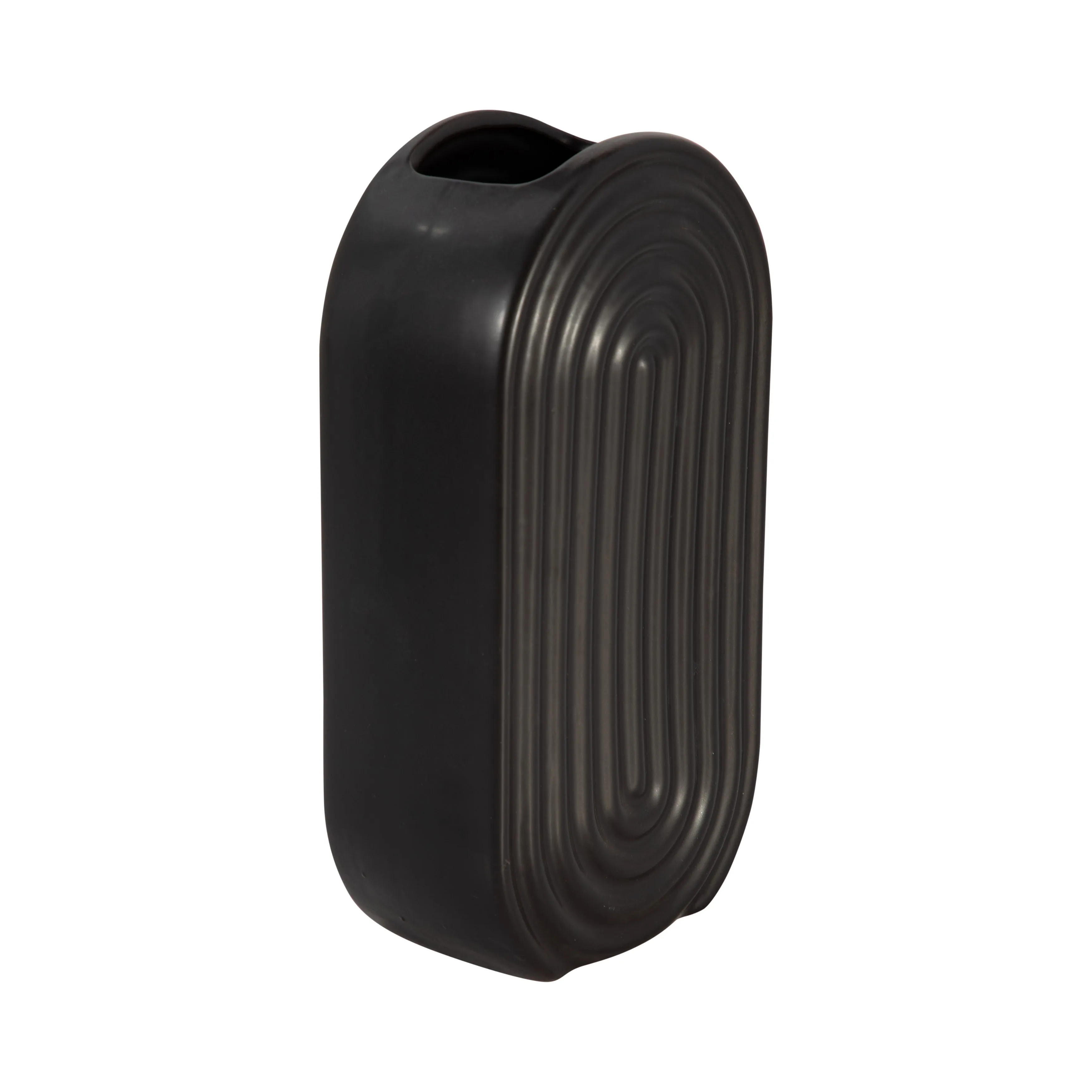 CER, 11" OVAL RIDGED VASE, BLACK