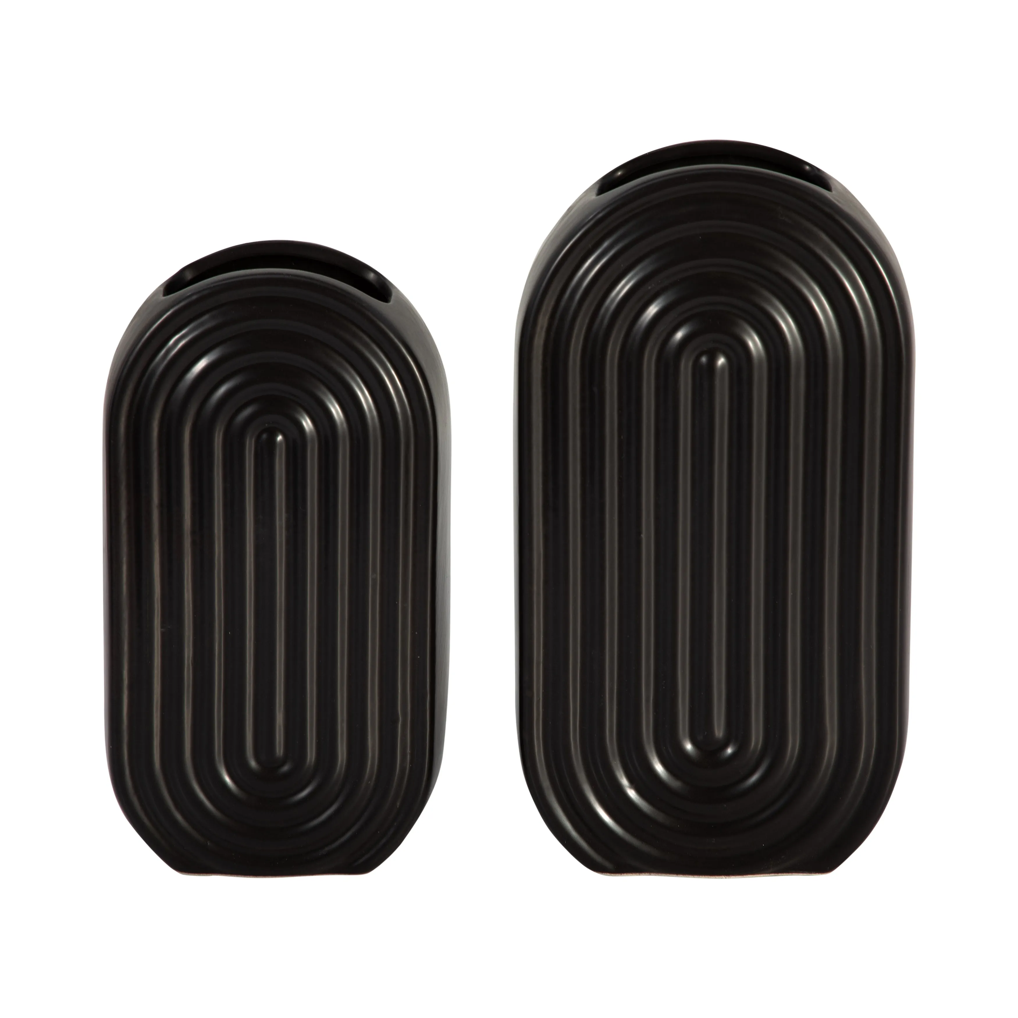 CER, 11" OVAL RIDGED VASE, BLACK