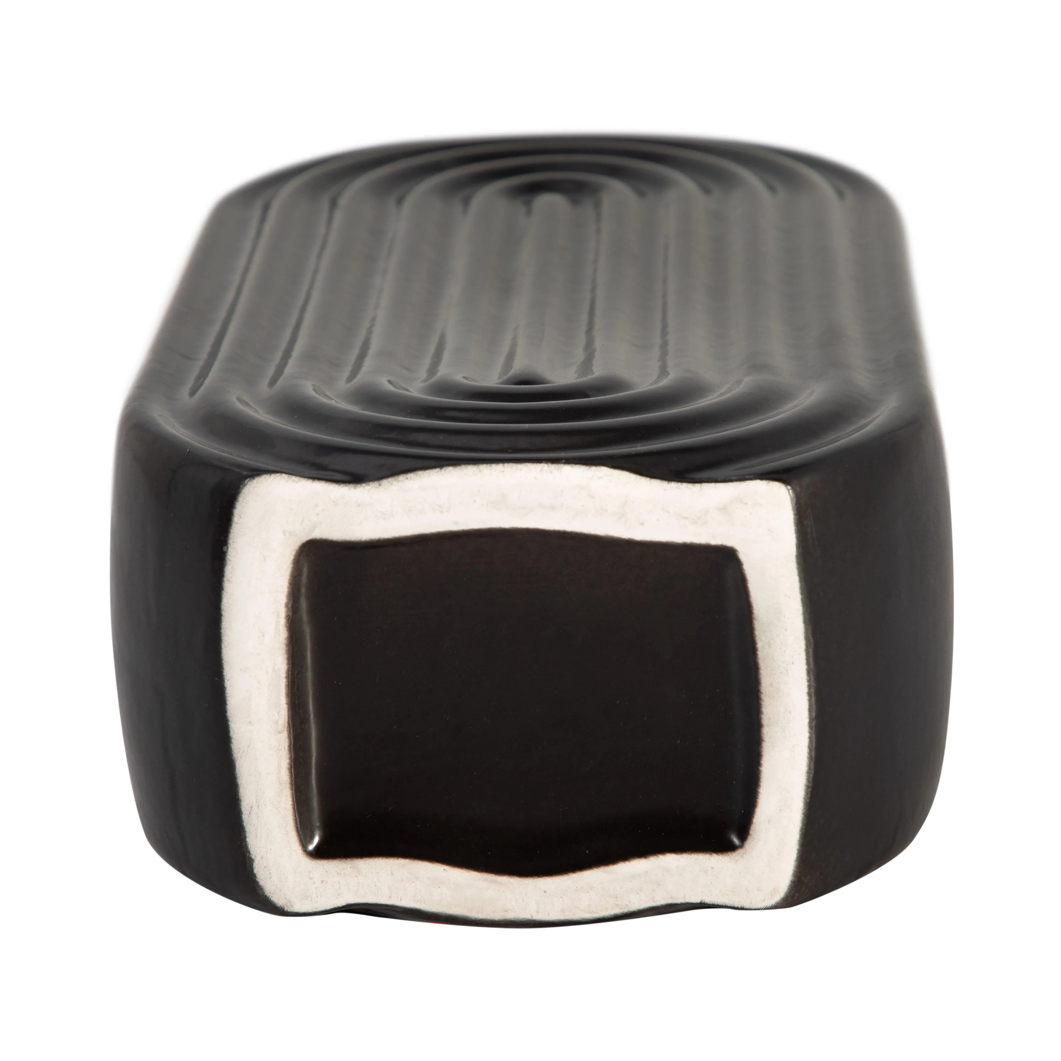 CER, 11" OVAL RIDGED VASE, BLACK