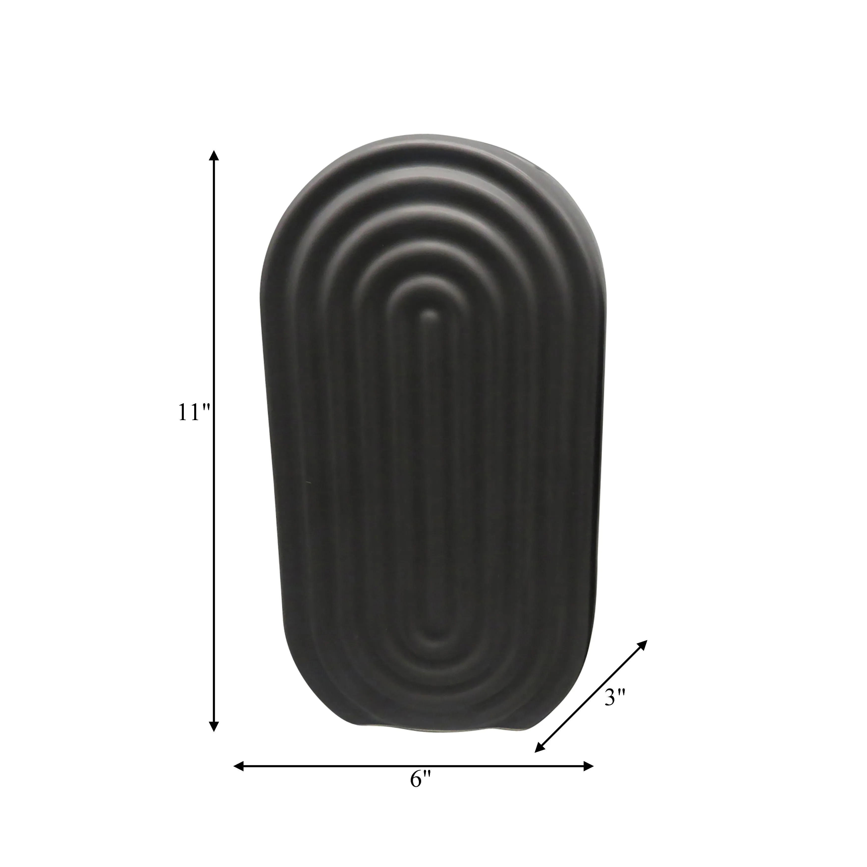 CER, 11" OVAL RIDGED VASE, BLACK