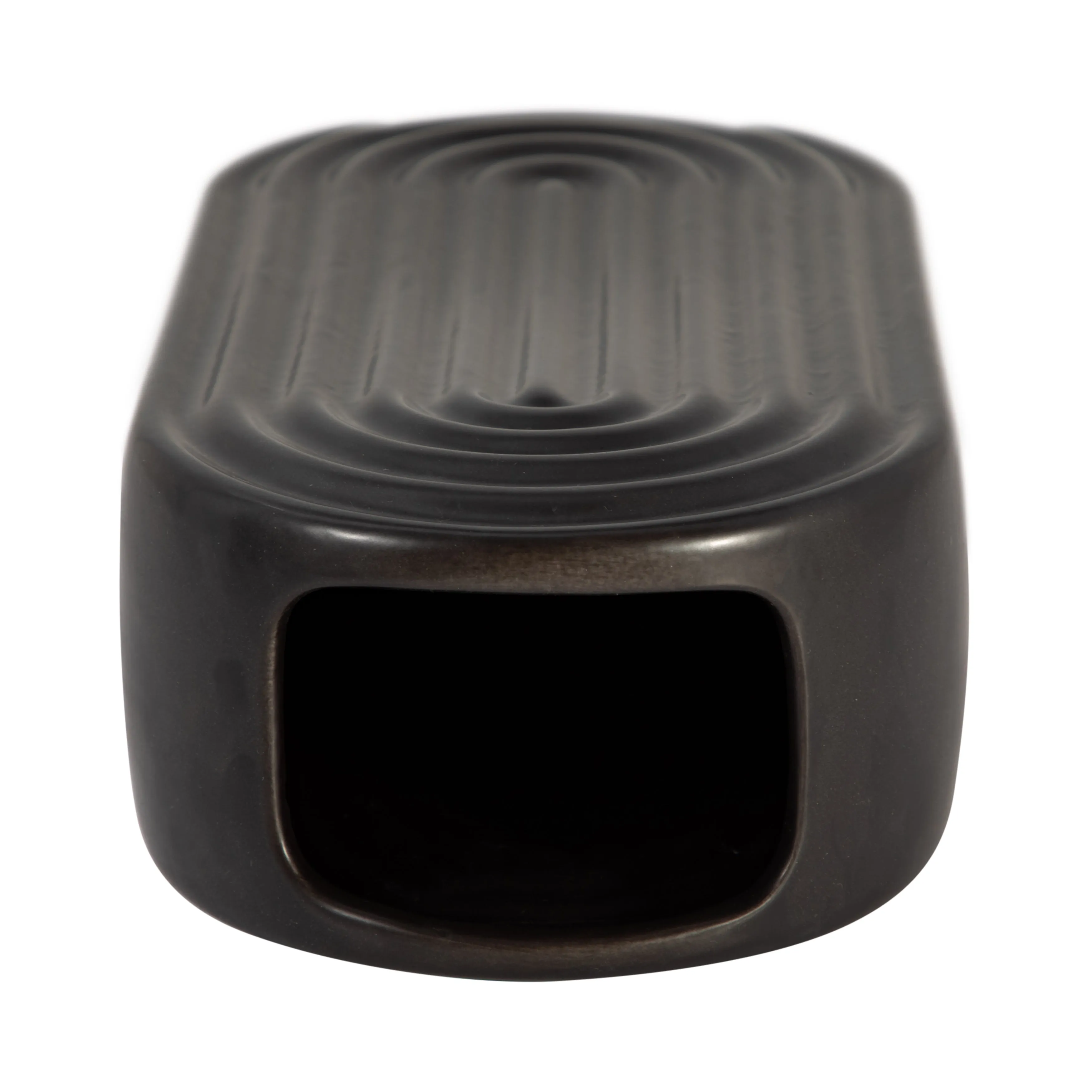 CER, 11" OVAL RIDGED VASE, BLACK