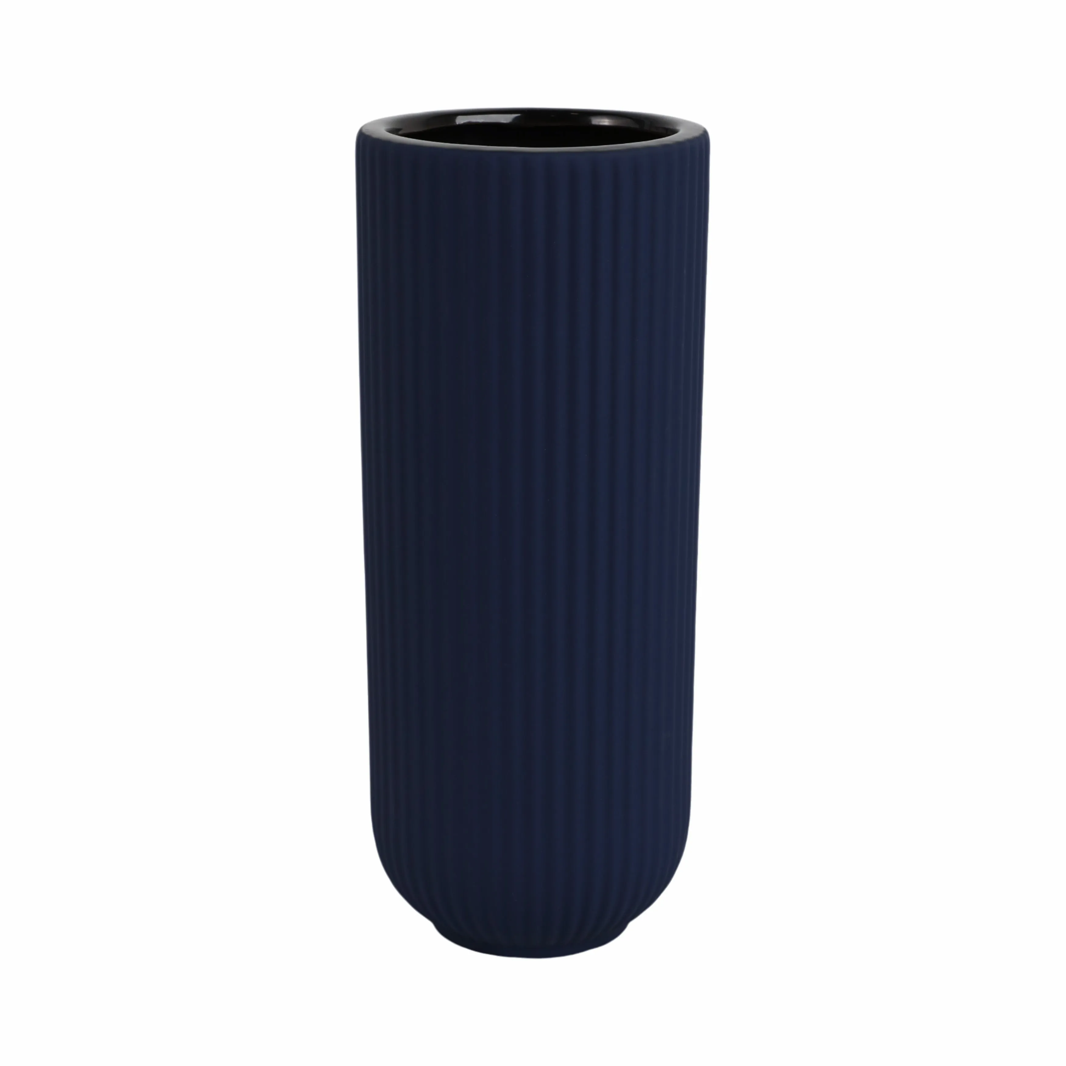 CER, 11"H RIDGED VASE, NAVY