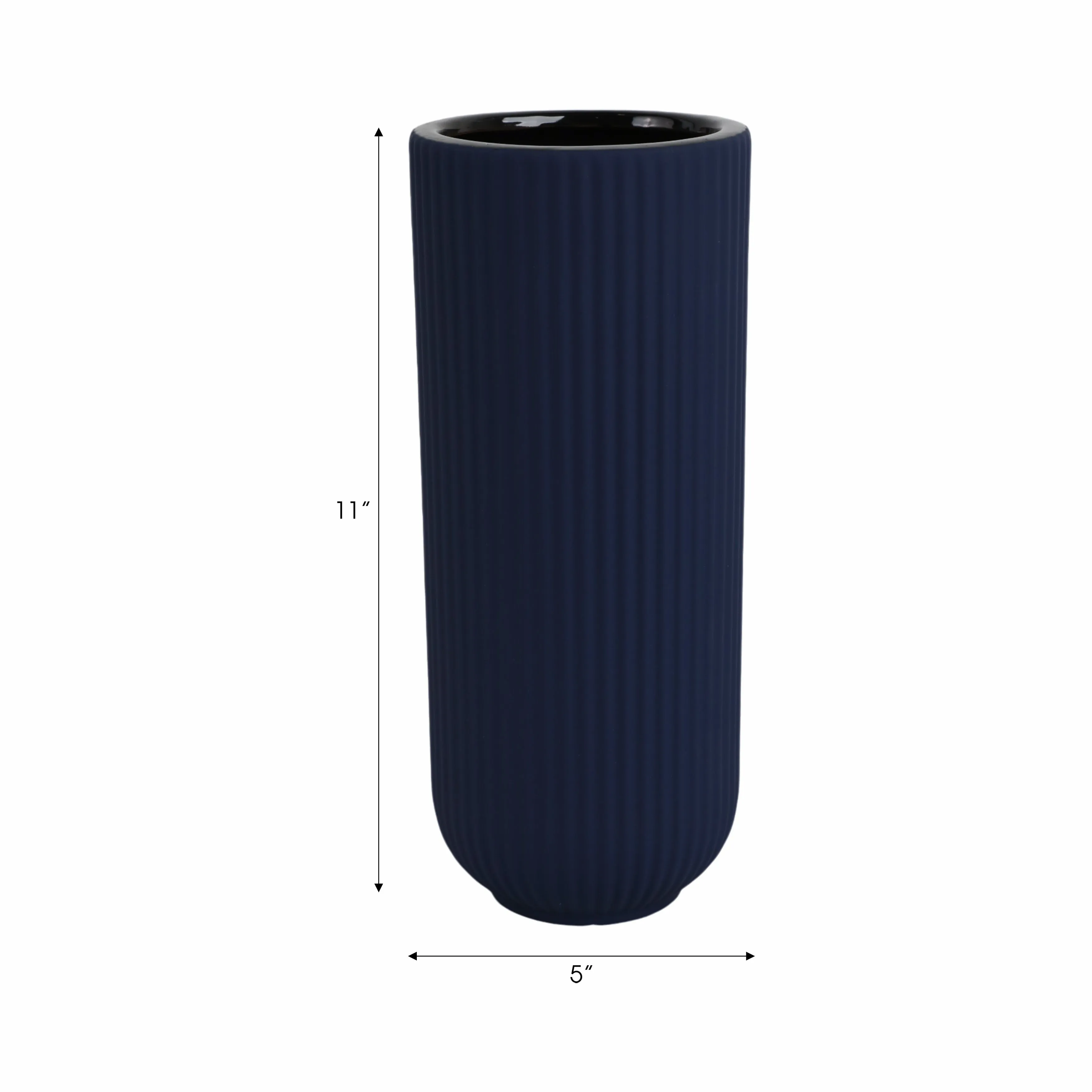 CER, 11"H RIDGED VASE, NAVY