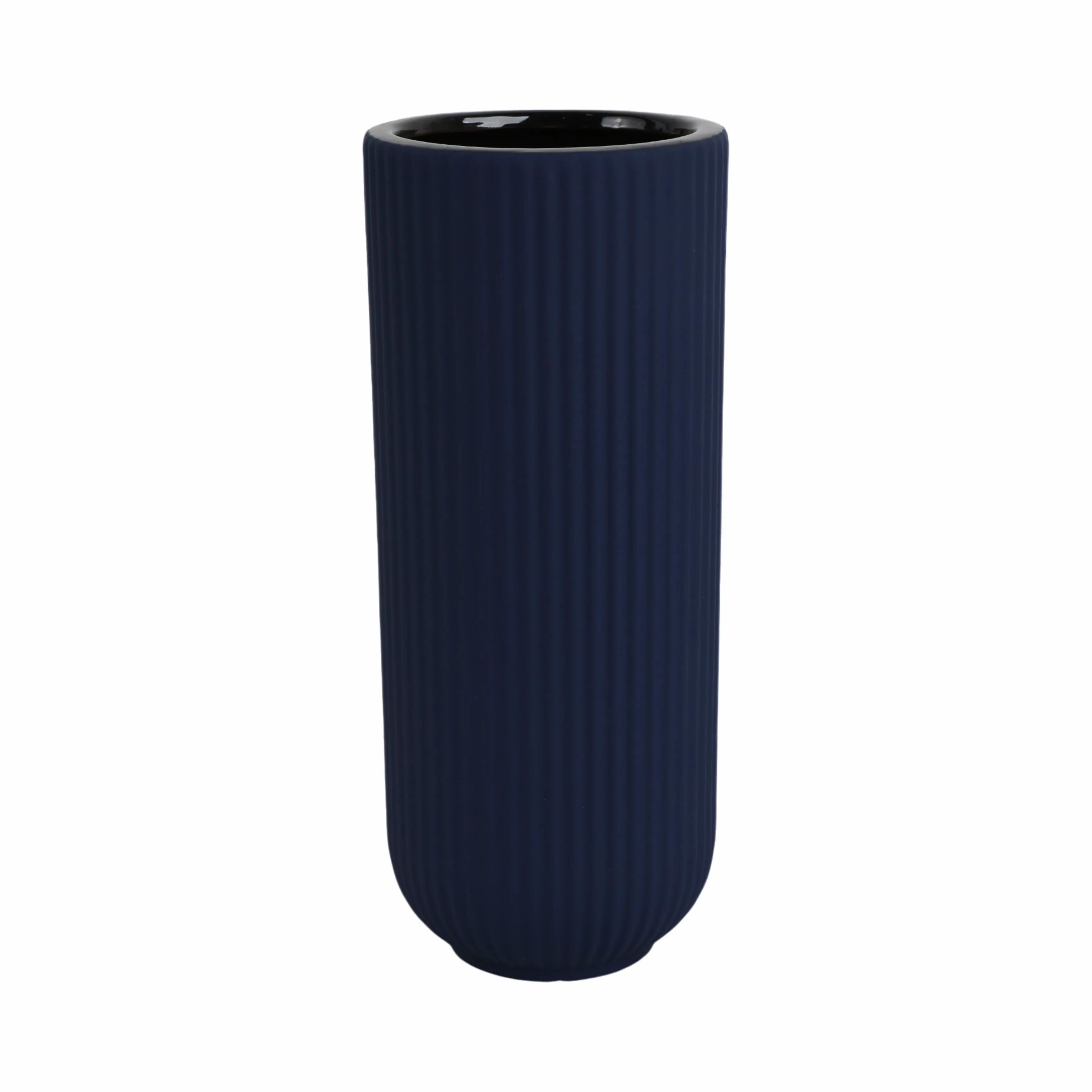 CER, 11"H RIDGED VASE, NAVY