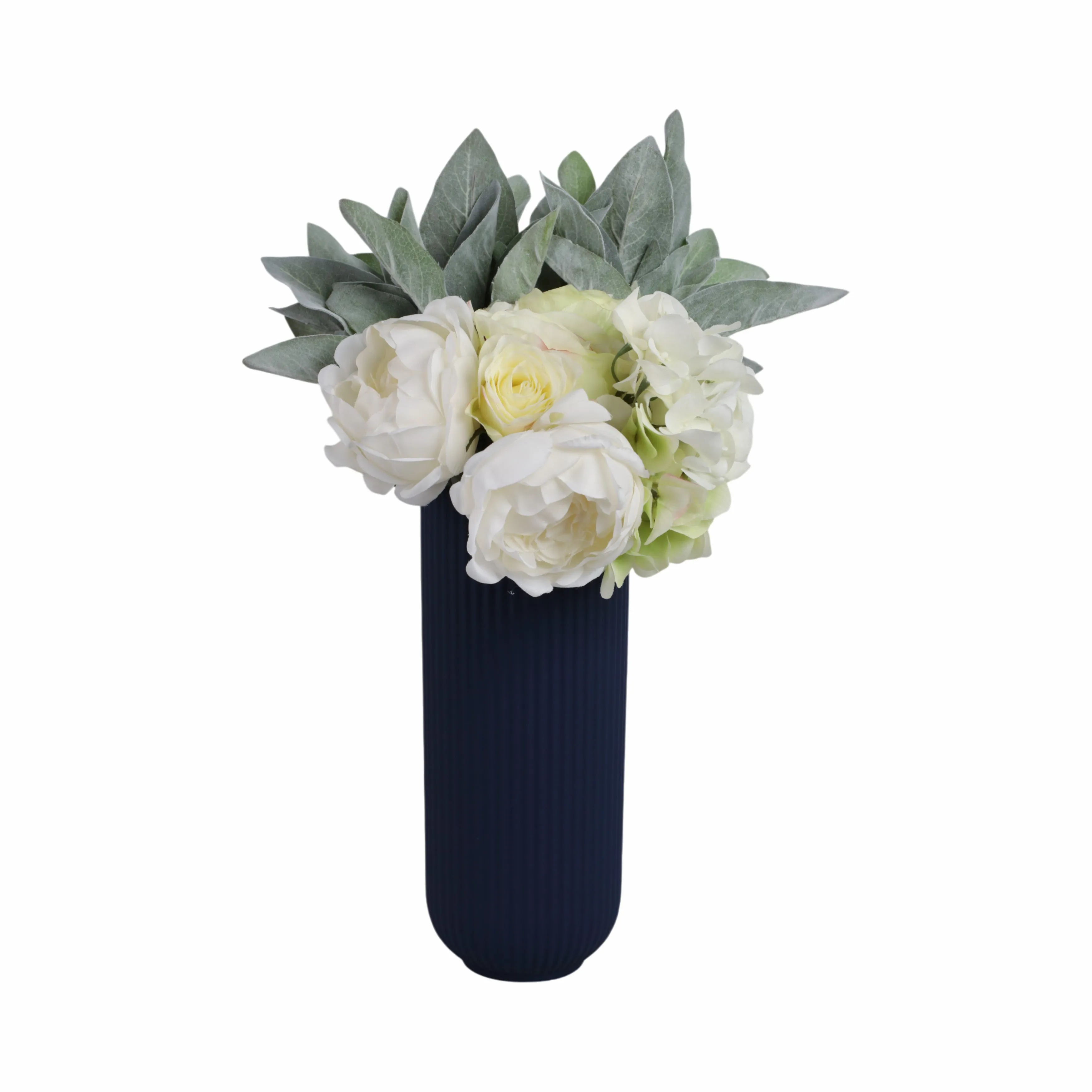 CER, 11"H RIDGED VASE, NAVY