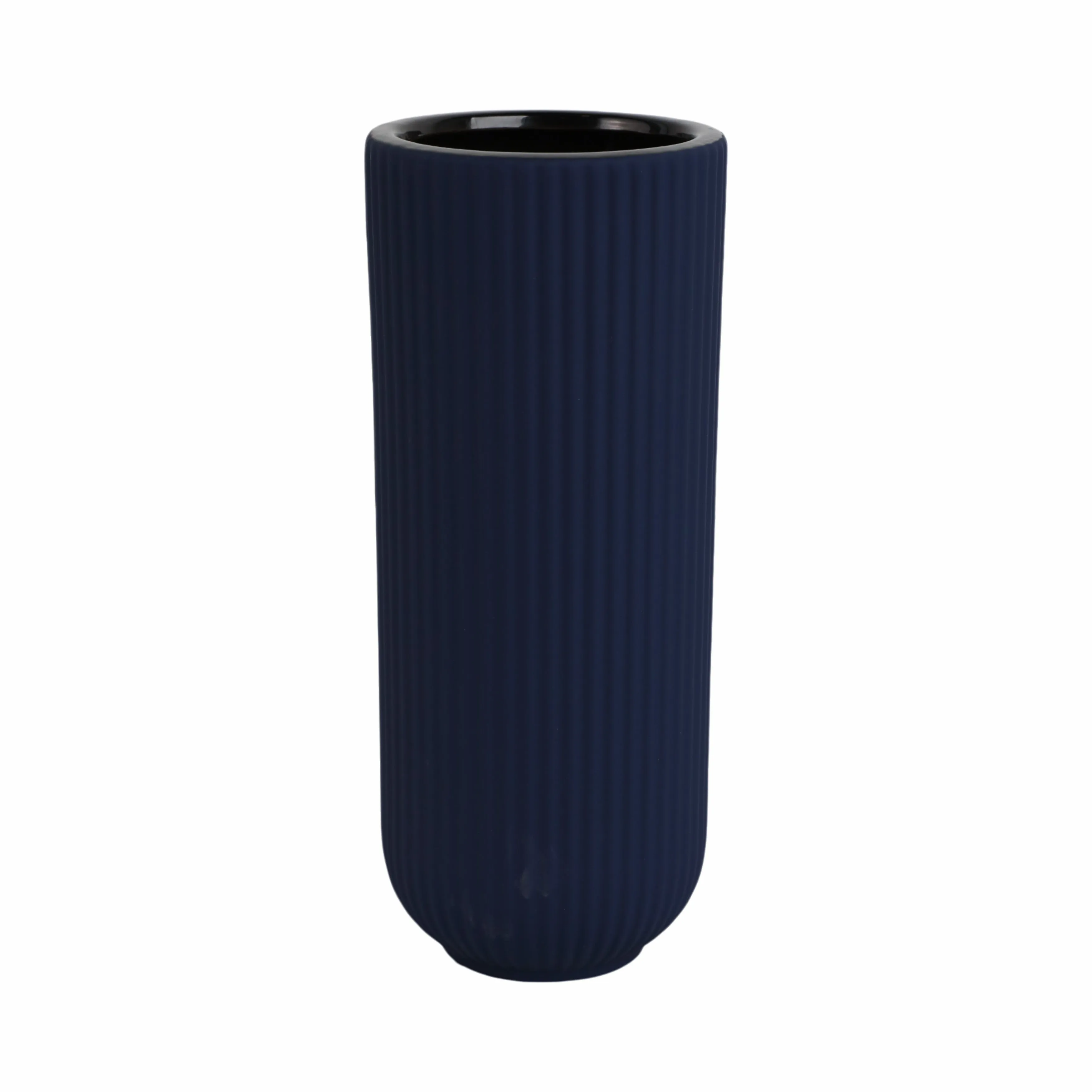 CER, 11"H RIDGED VASE, NAVY