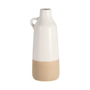 CER, 12" BOTTLE VASE, WHITE/TAN