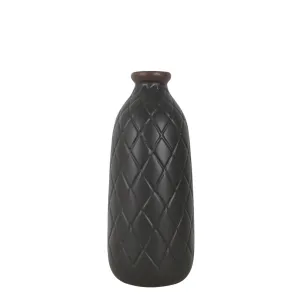 CER, 12" PLAID TEXTURED VASE, BLACK
