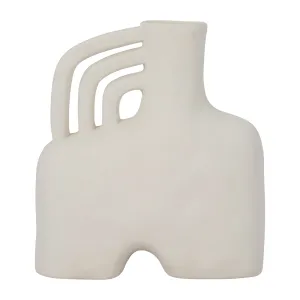 CER, 12" ROUGH TRIPLE HANDLE VASE, COTTON