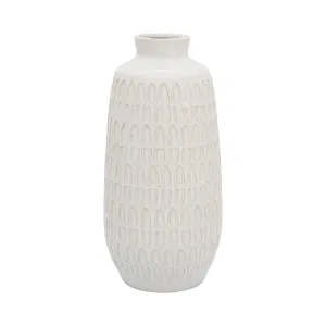 CER, 12"H CARVED VASE, BEIGE