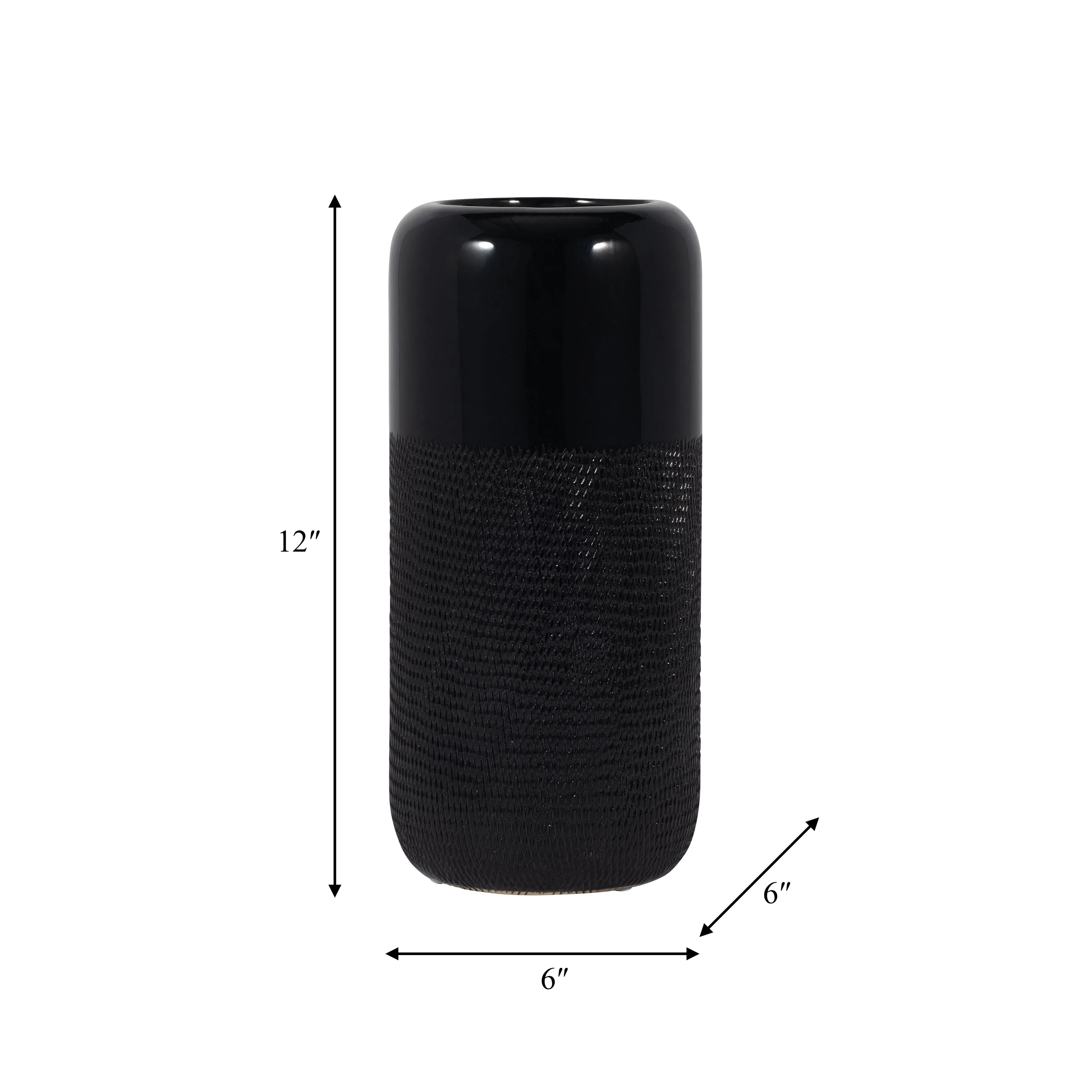 CER, 12"H GROOVED VASE, BLACK