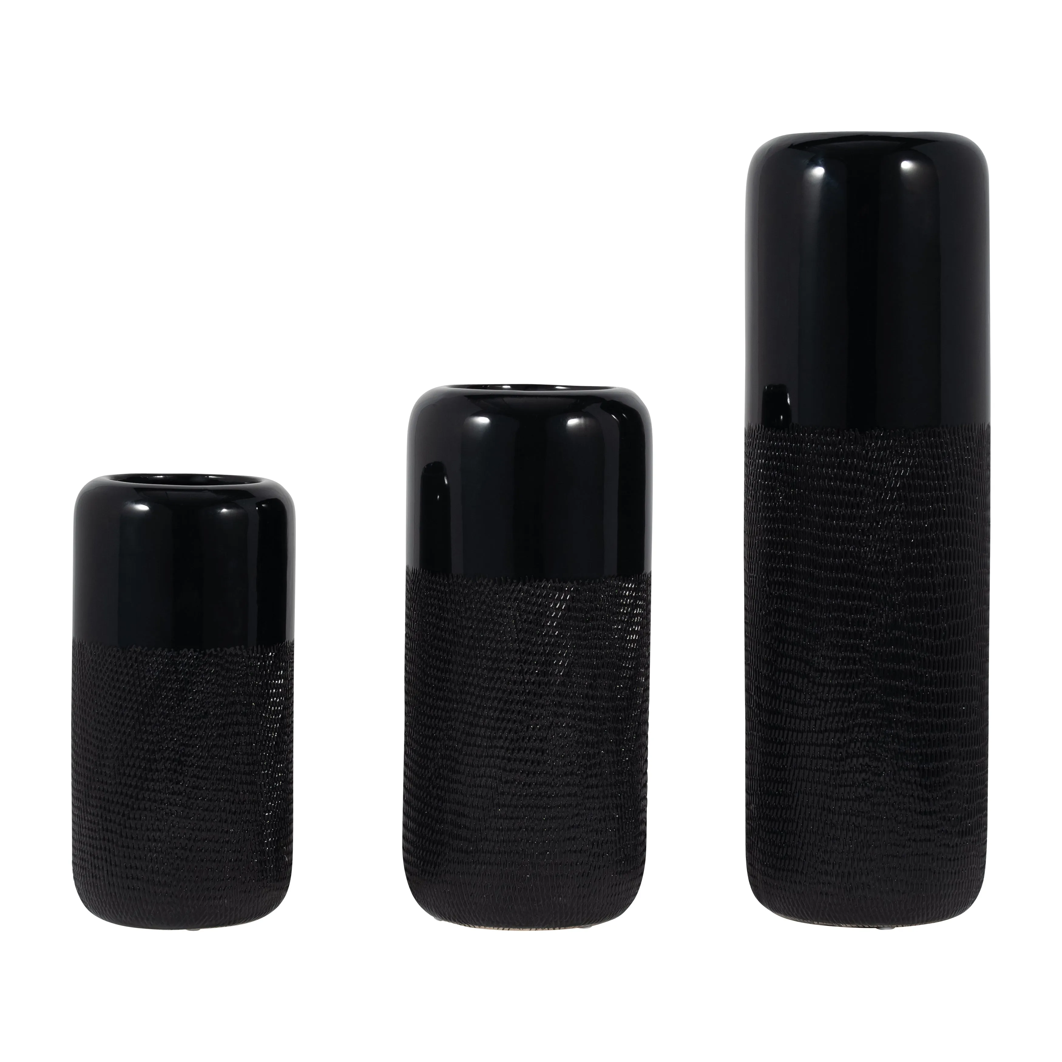 CER, 12"H GROOVED VASE, BLACK