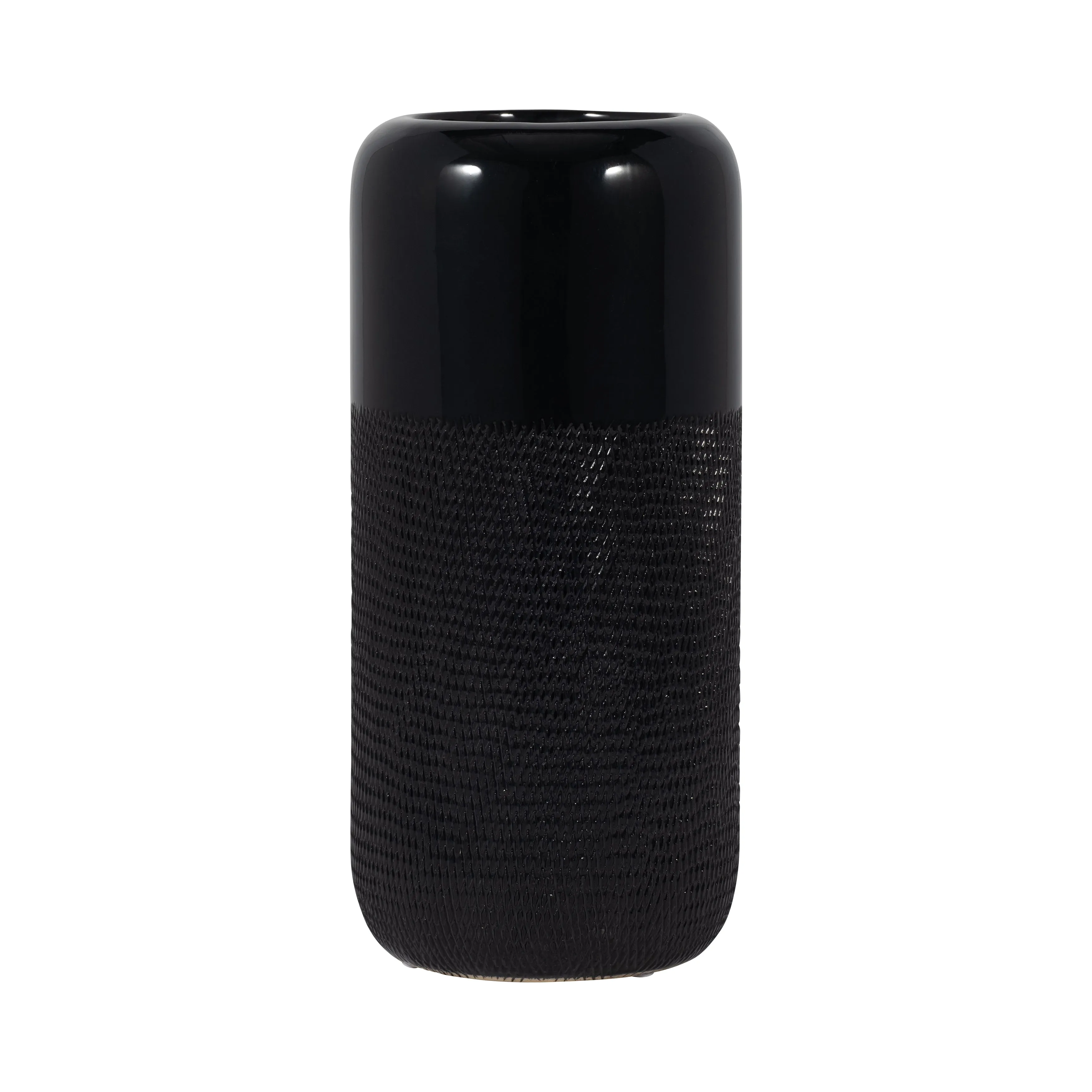 CER, 12"H GROOVED VASE, BLACK