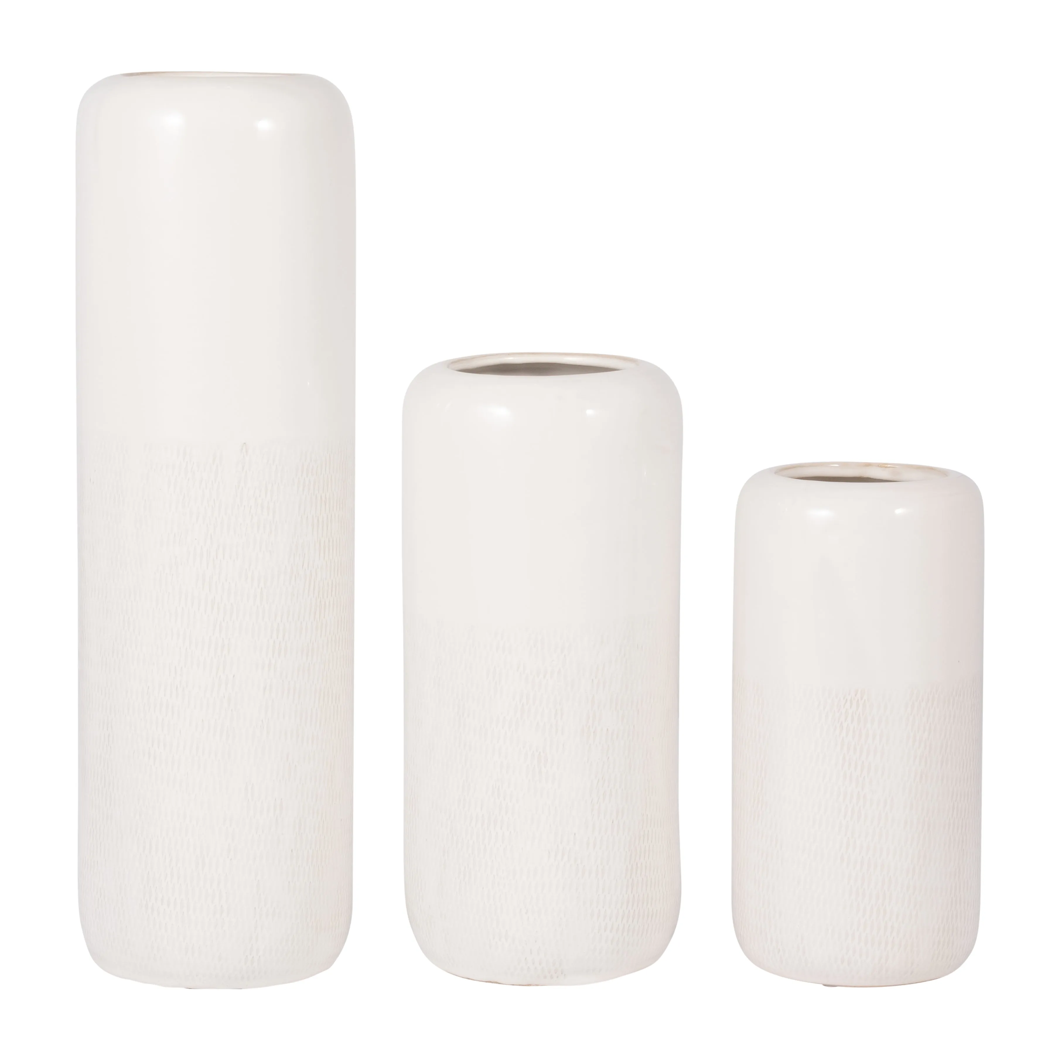 CER, 12"H GROOVED VASE, IVORY