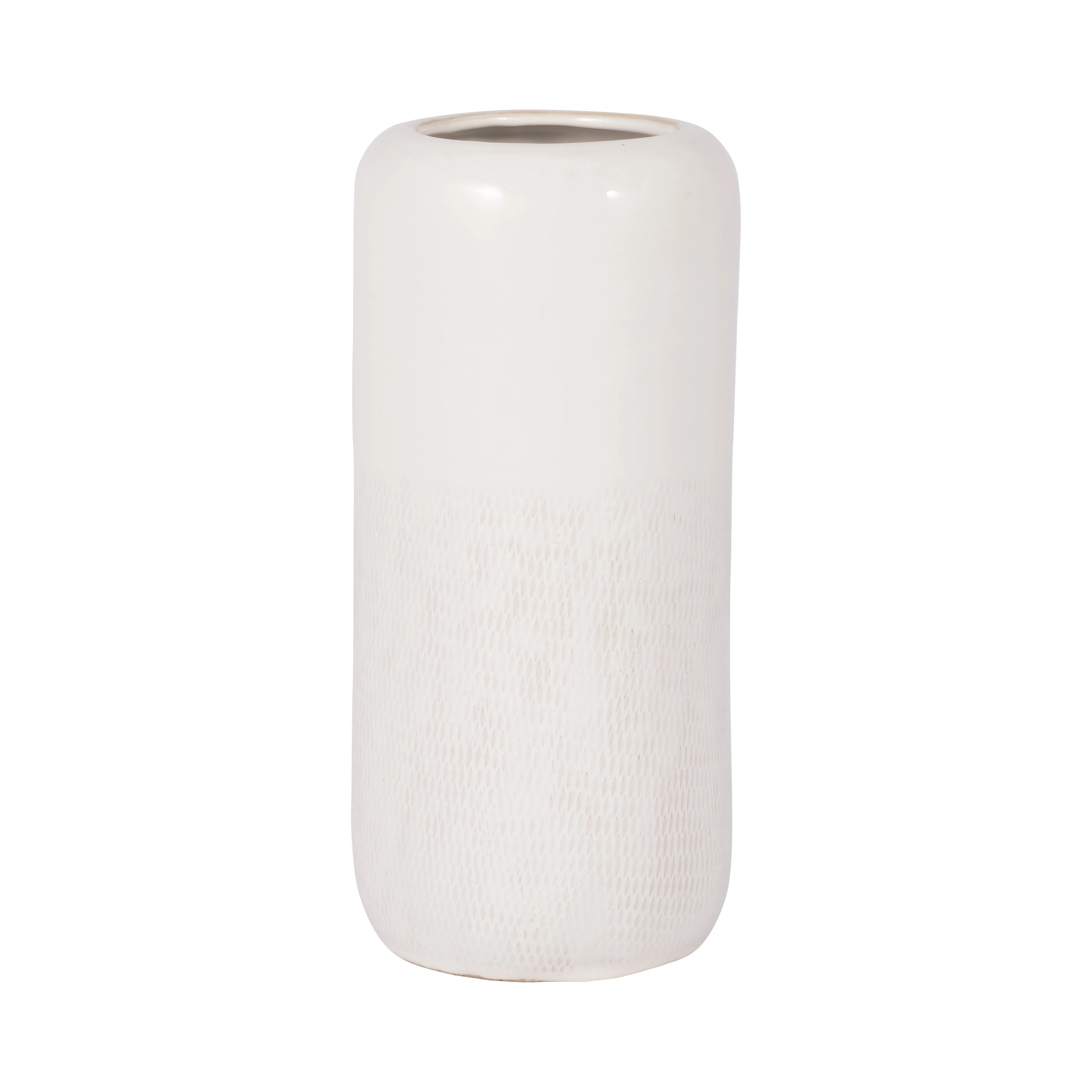 CER, 12"H GROOVED VASE, IVORY