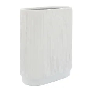 CER, 12"H RIDGED VASE, WHITE