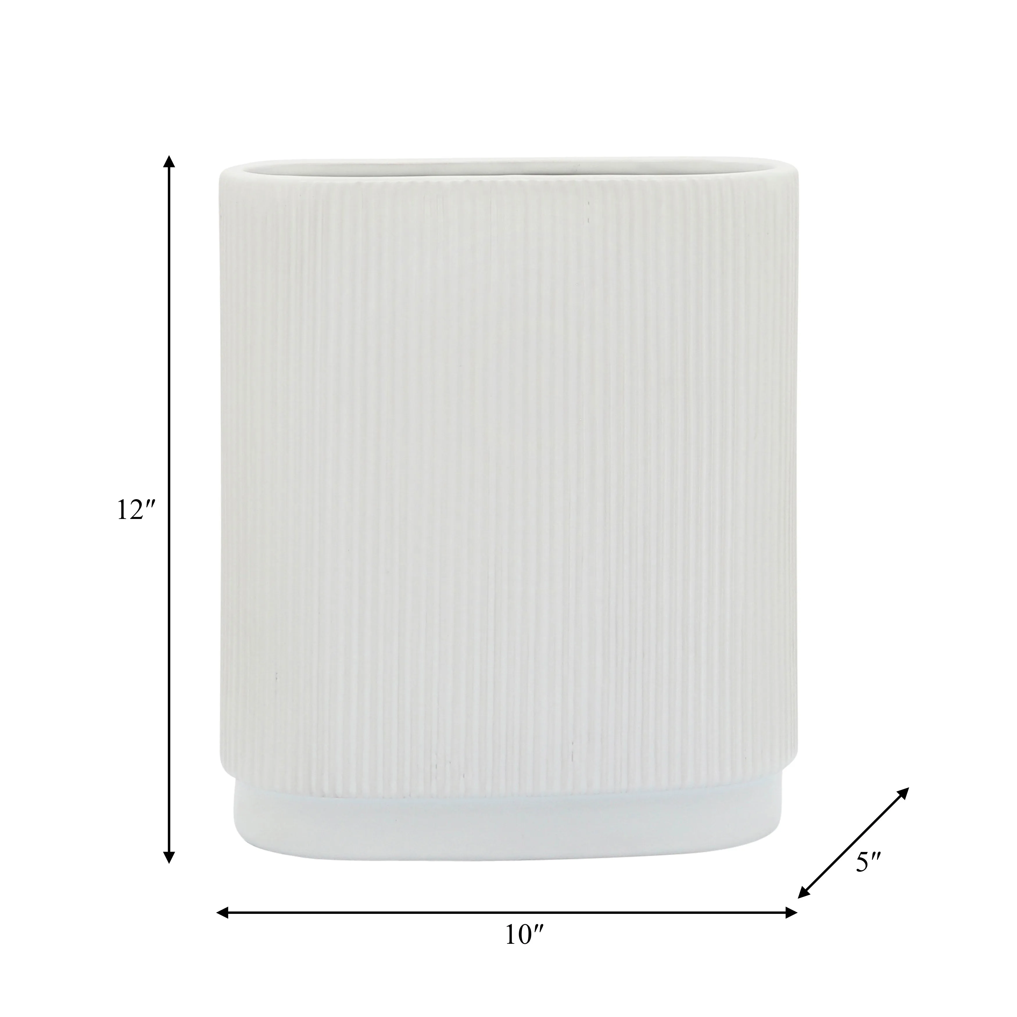 CER, 12"H RIDGED VASE, WHITE