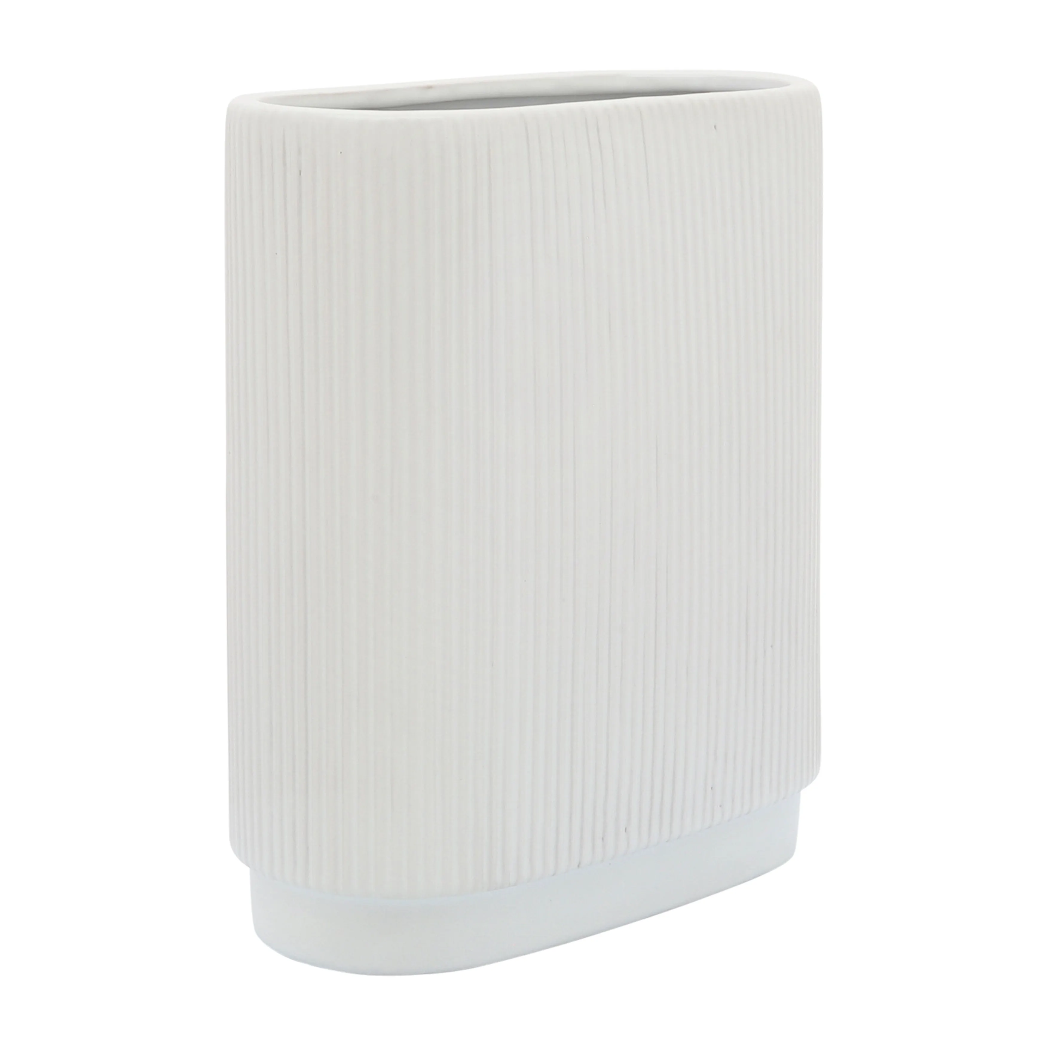 CER, 12"H RIDGED VASE, WHITE