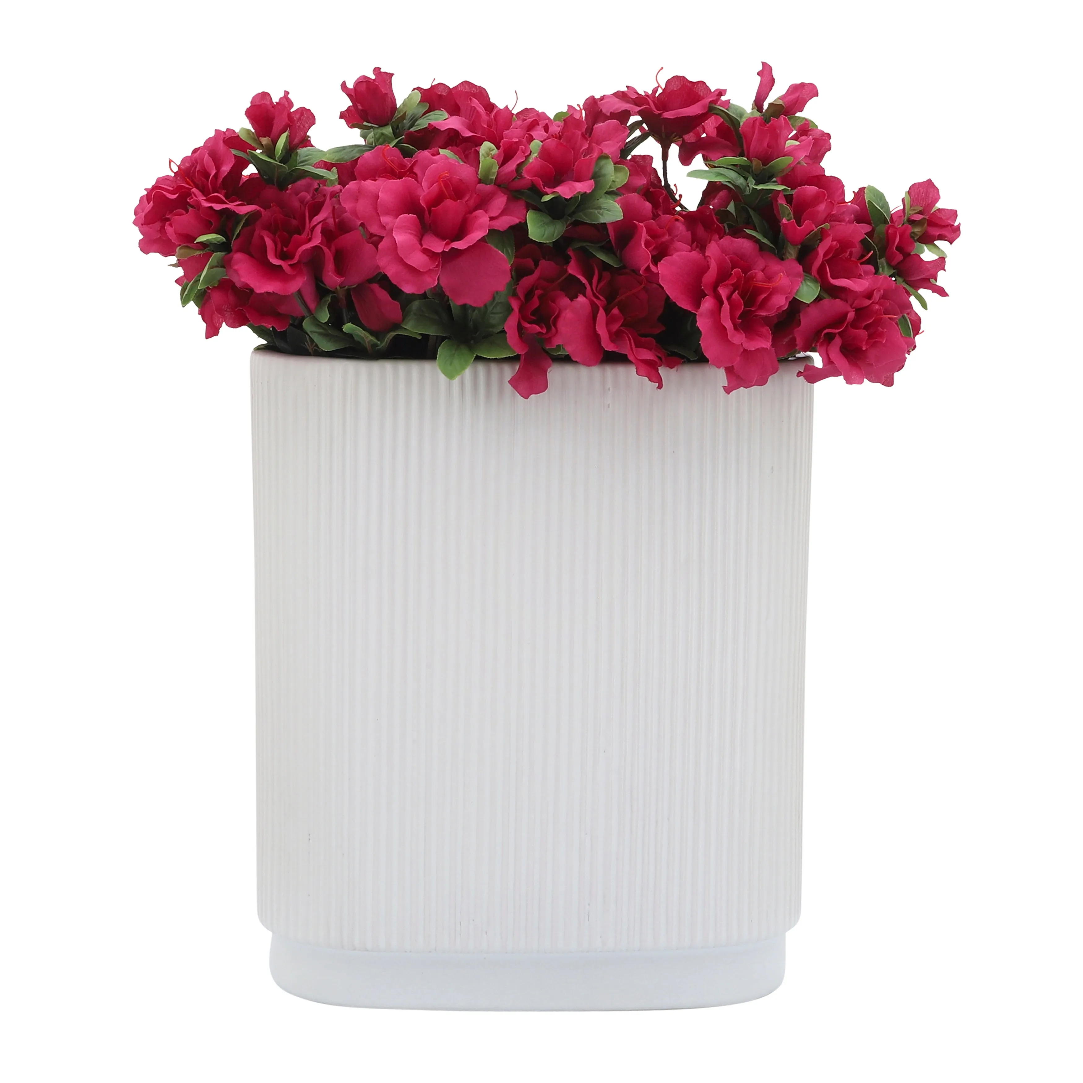 CER, 12"H RIDGED VASE, WHITE