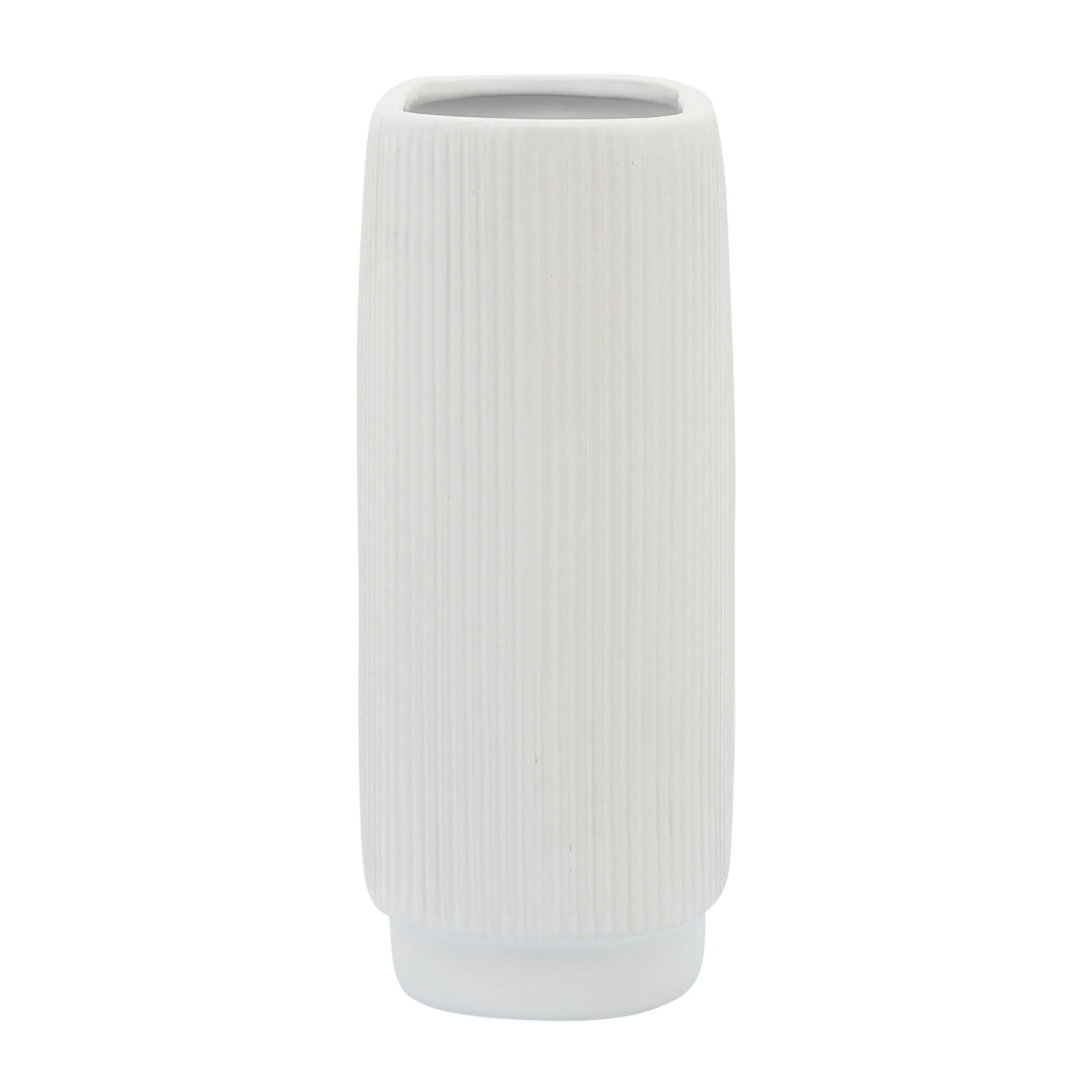 CER, 12"H RIDGED VASE, WHITE