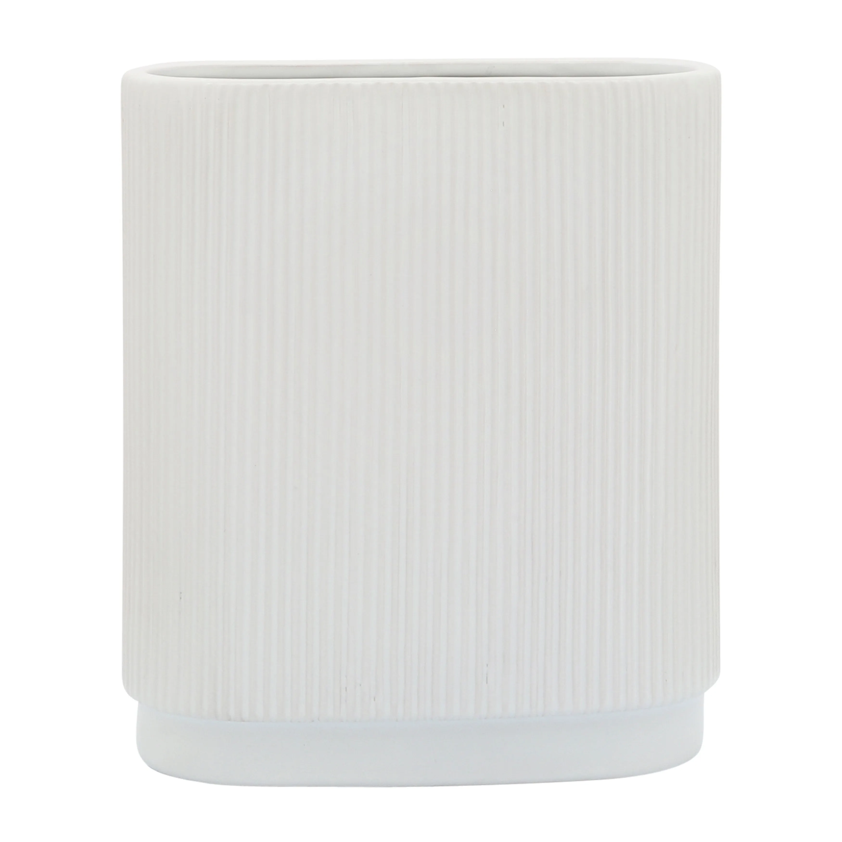 CER, 12"H RIDGED VASE, WHITE