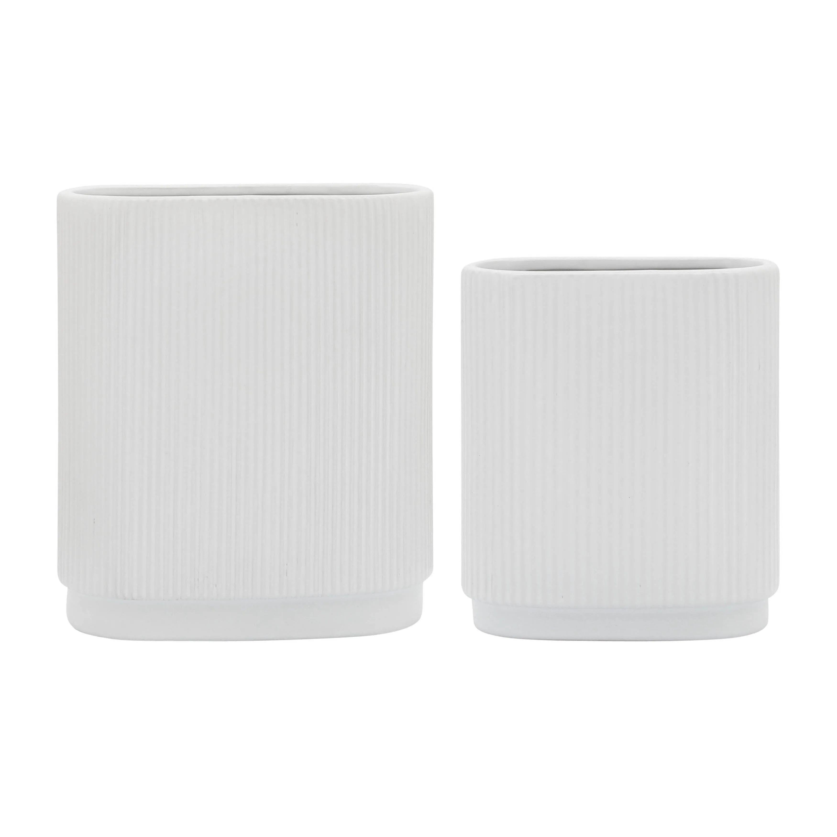 CER, 12"H RIDGED VASE, WHITE