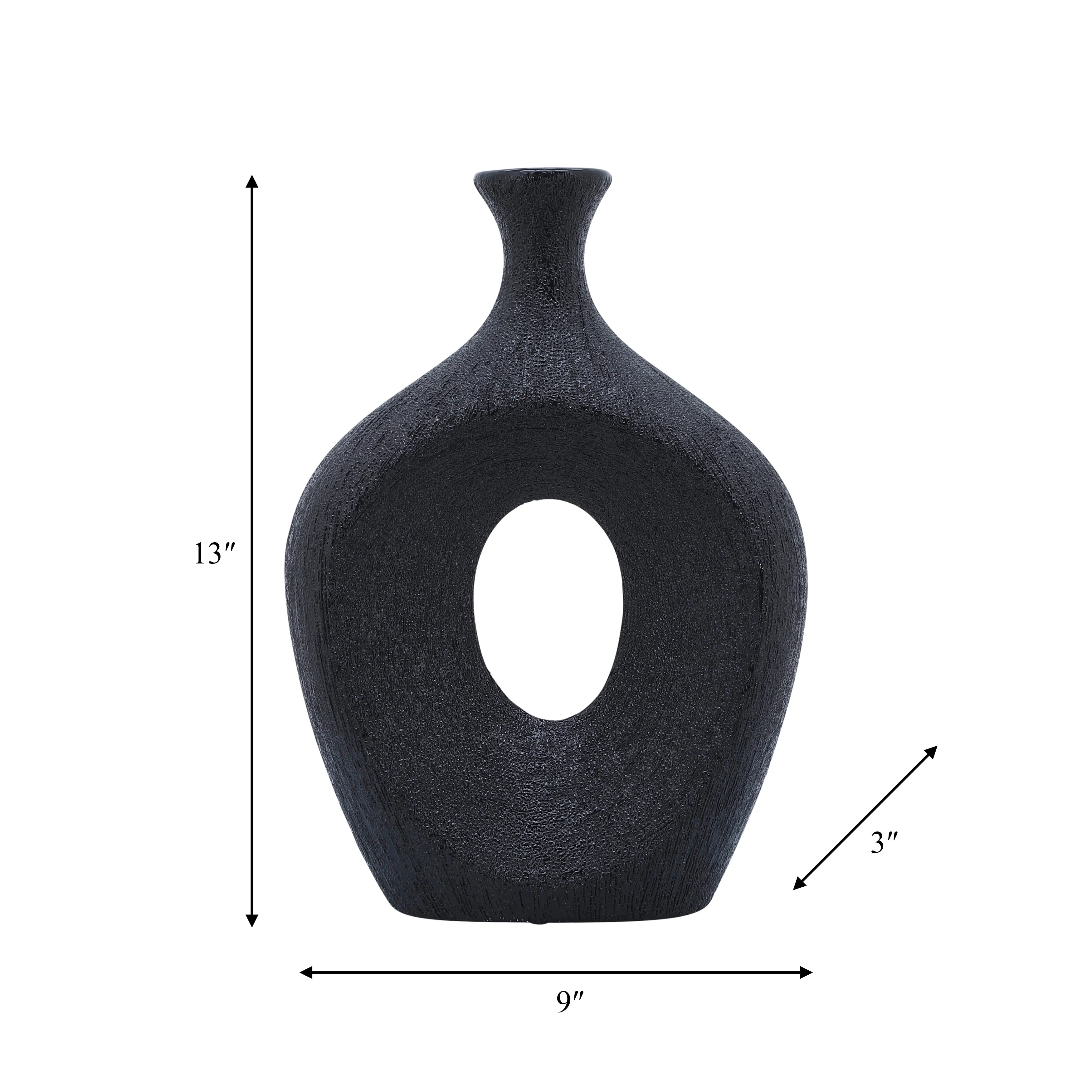 CER, 13" BEADED OVAL VASE CUT-OUT, BLACK