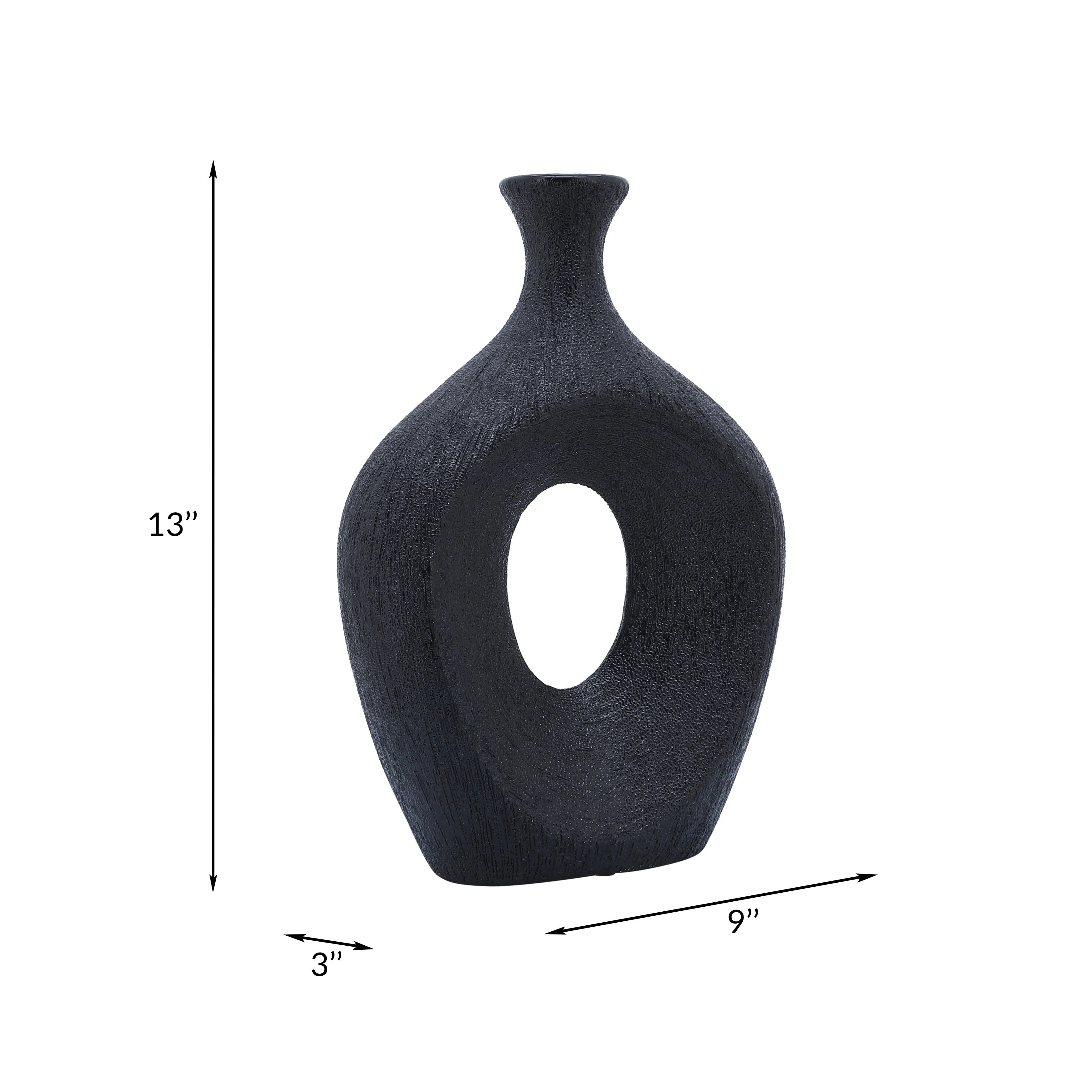 CER, 13" BEADED OVAL VASE CUT-OUT, BLACK