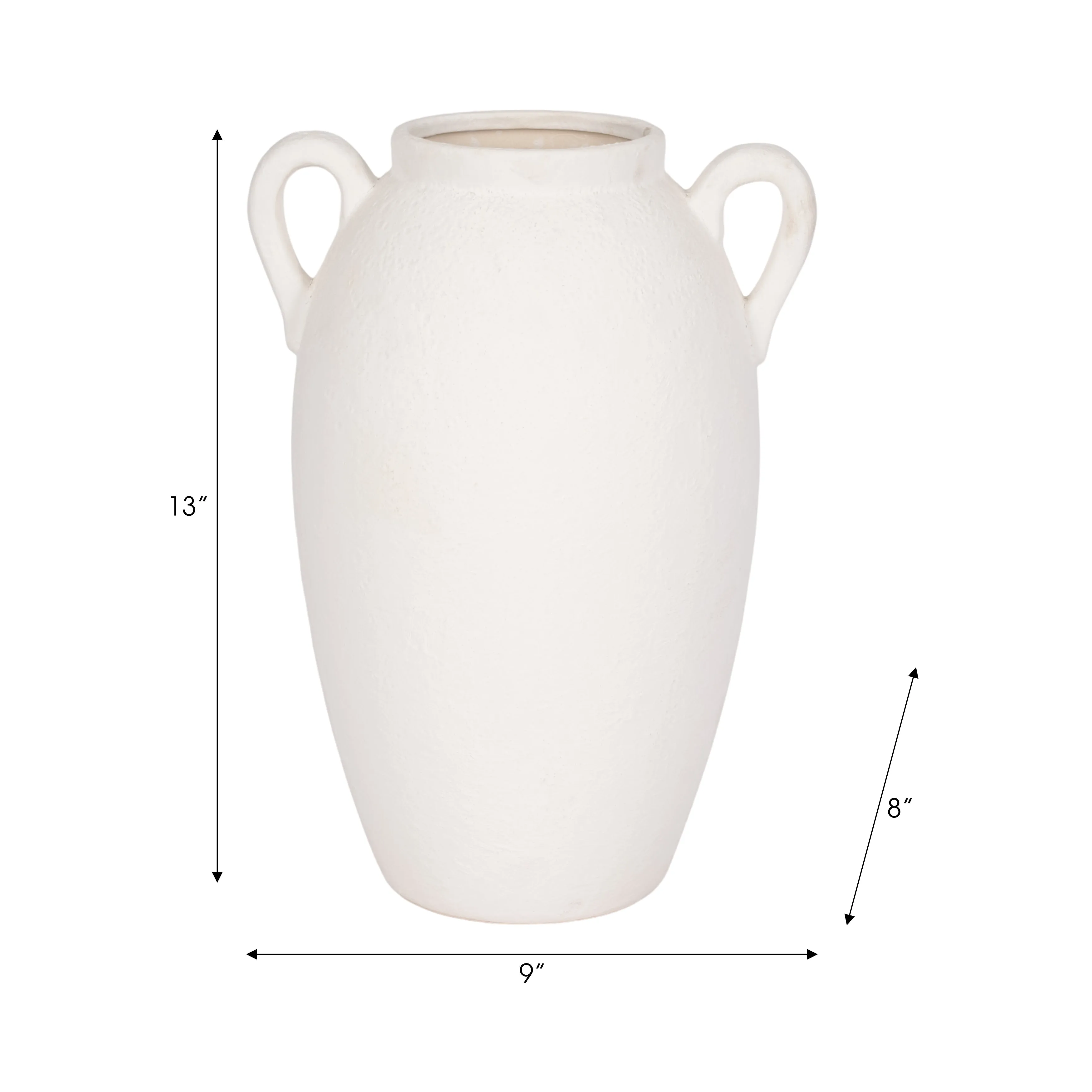 CER, 13" TEXTURED JUG W/ HANDLES, WHITE