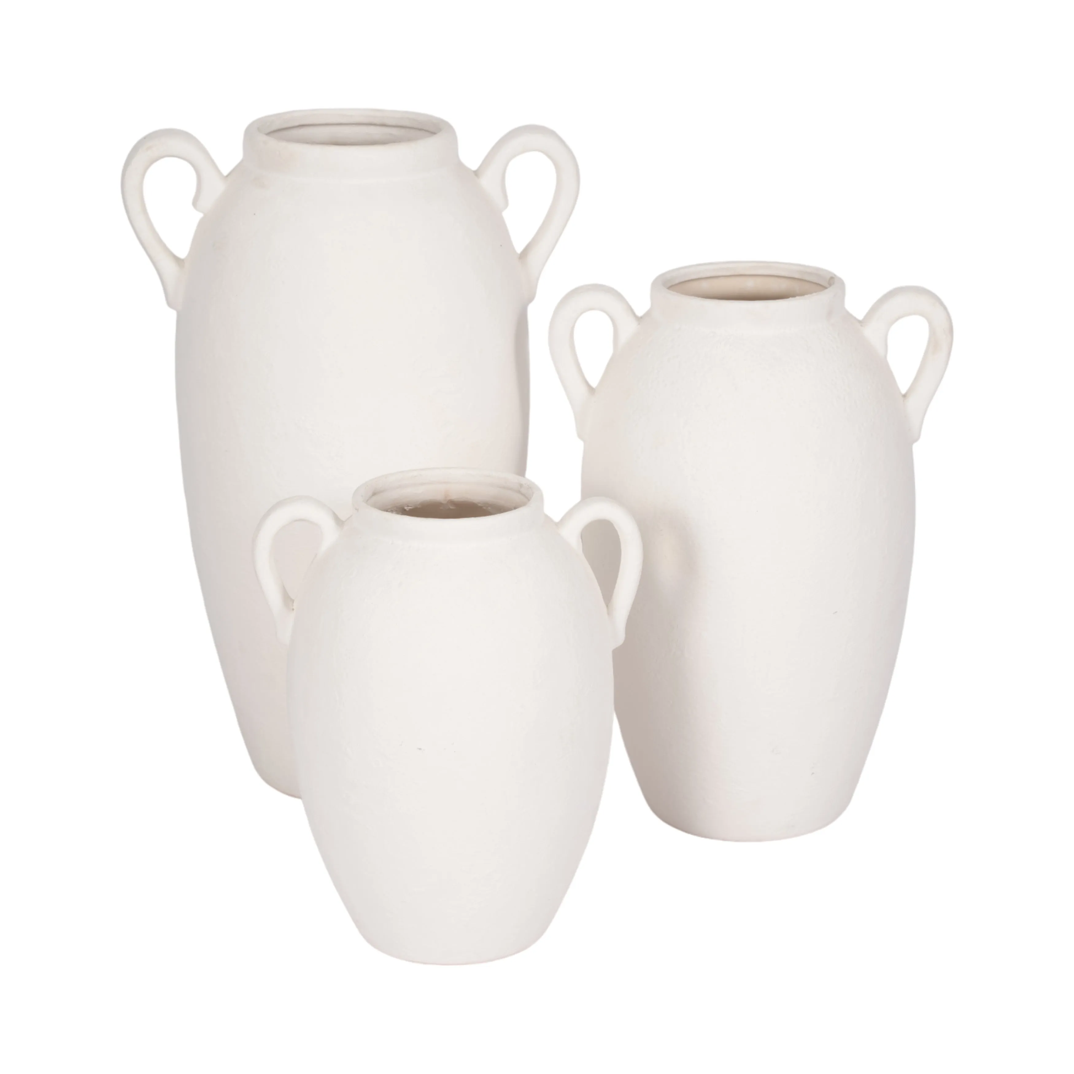 CER, 13" TEXTURED JUG W/ HANDLES, WHITE