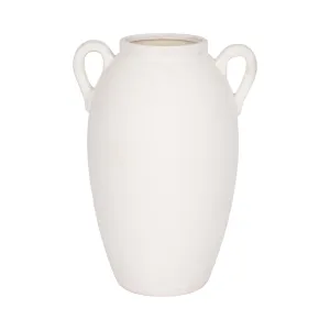 CER, 13" TEXTURED JUG W/ HANDLES, WHITE