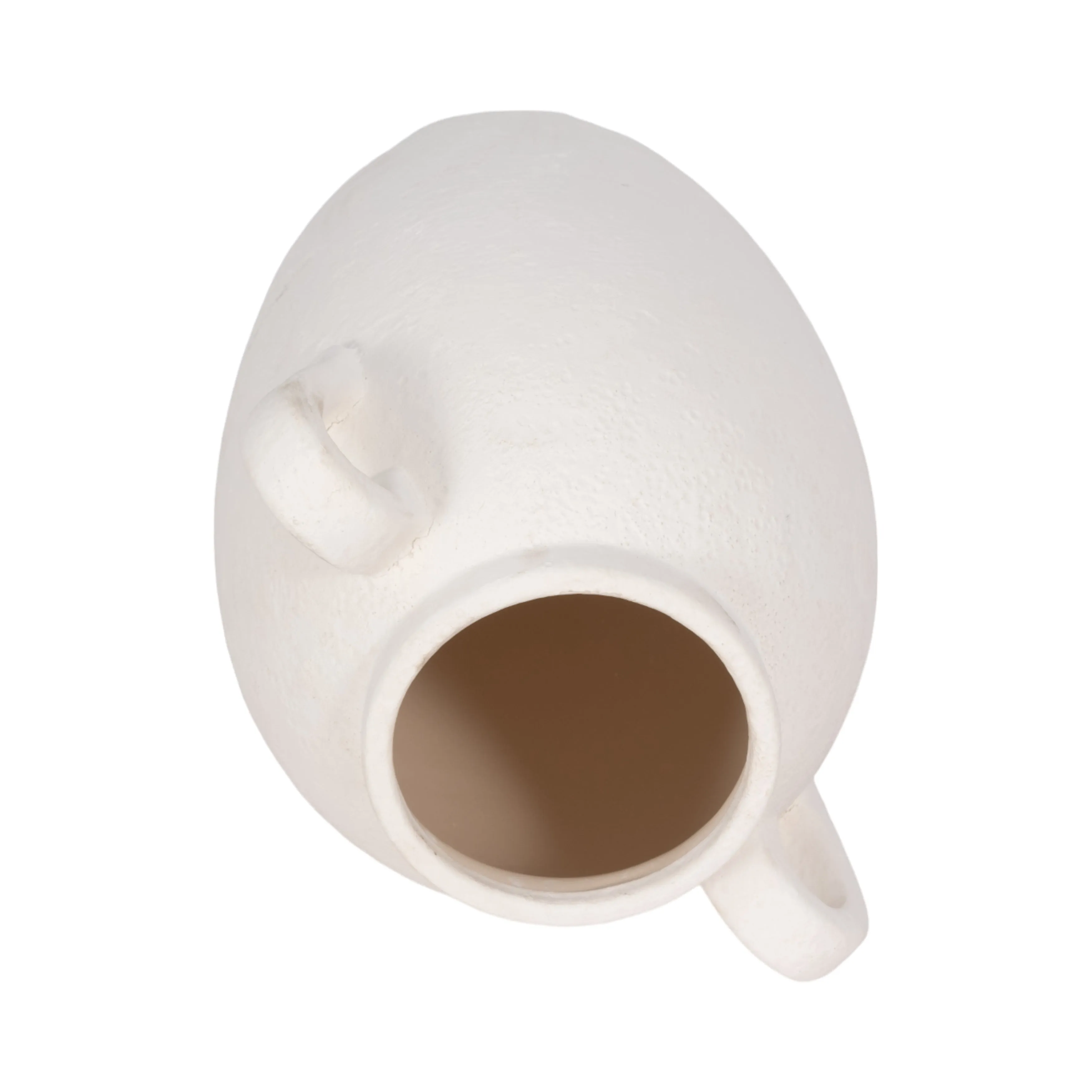 CER, 13" TEXTURED JUG W/ HANDLES, WHITE