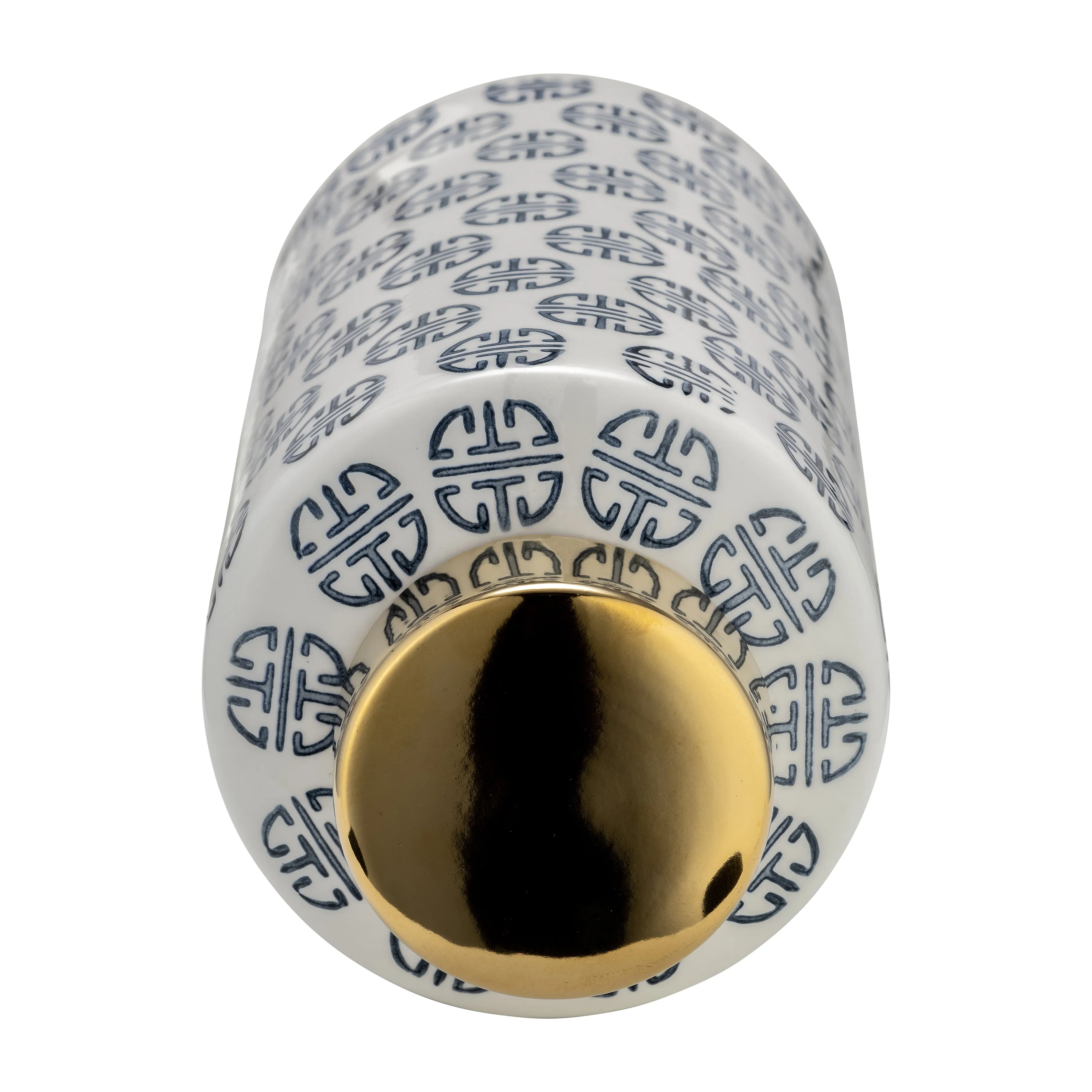 CER, 13"H MODERN GINGER JAR, NAVY/WHITE