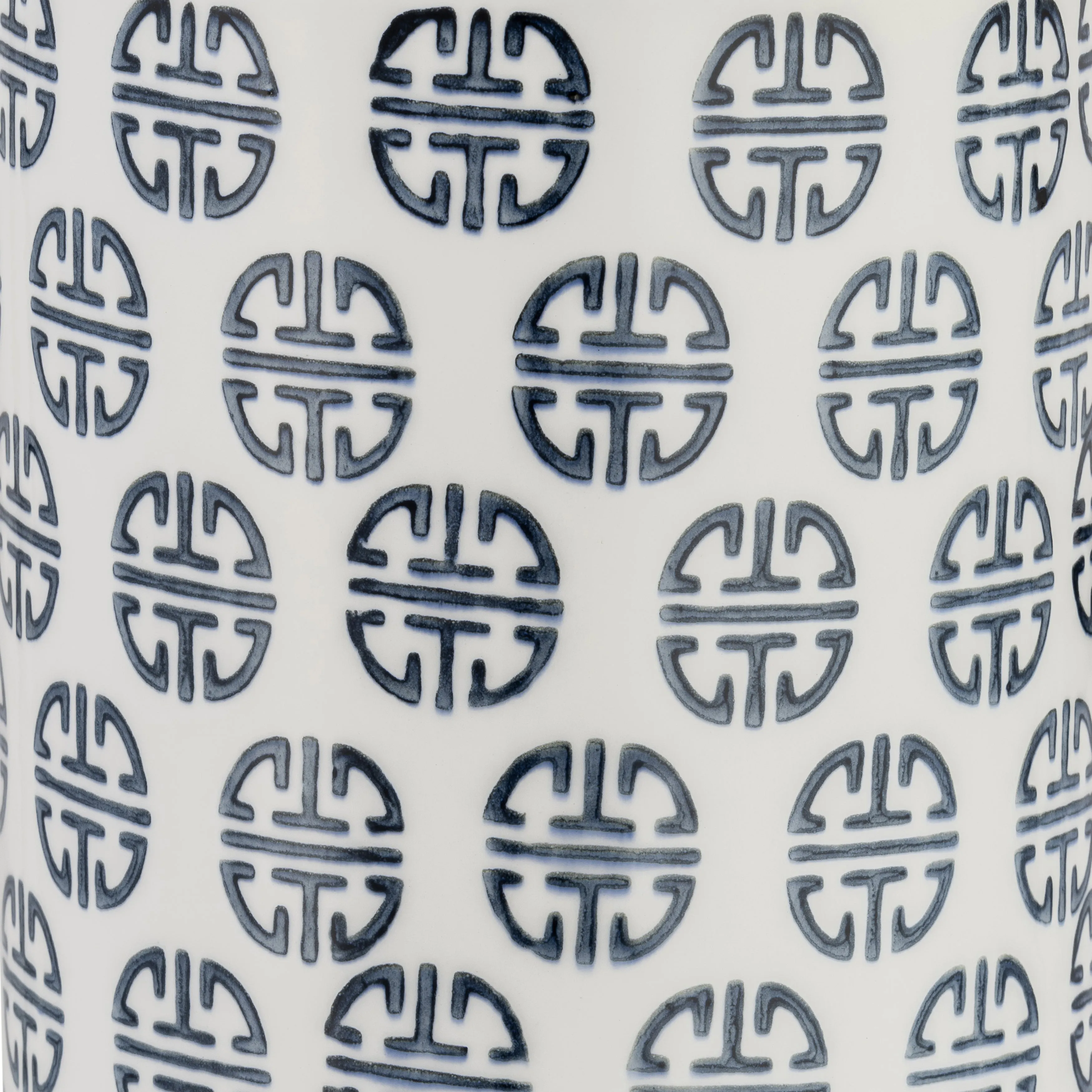 CER, 13"H MODERN GINGER JAR, NAVY/WHITE