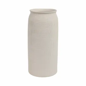 CER, 13"H RIDGED VASE, WHITE