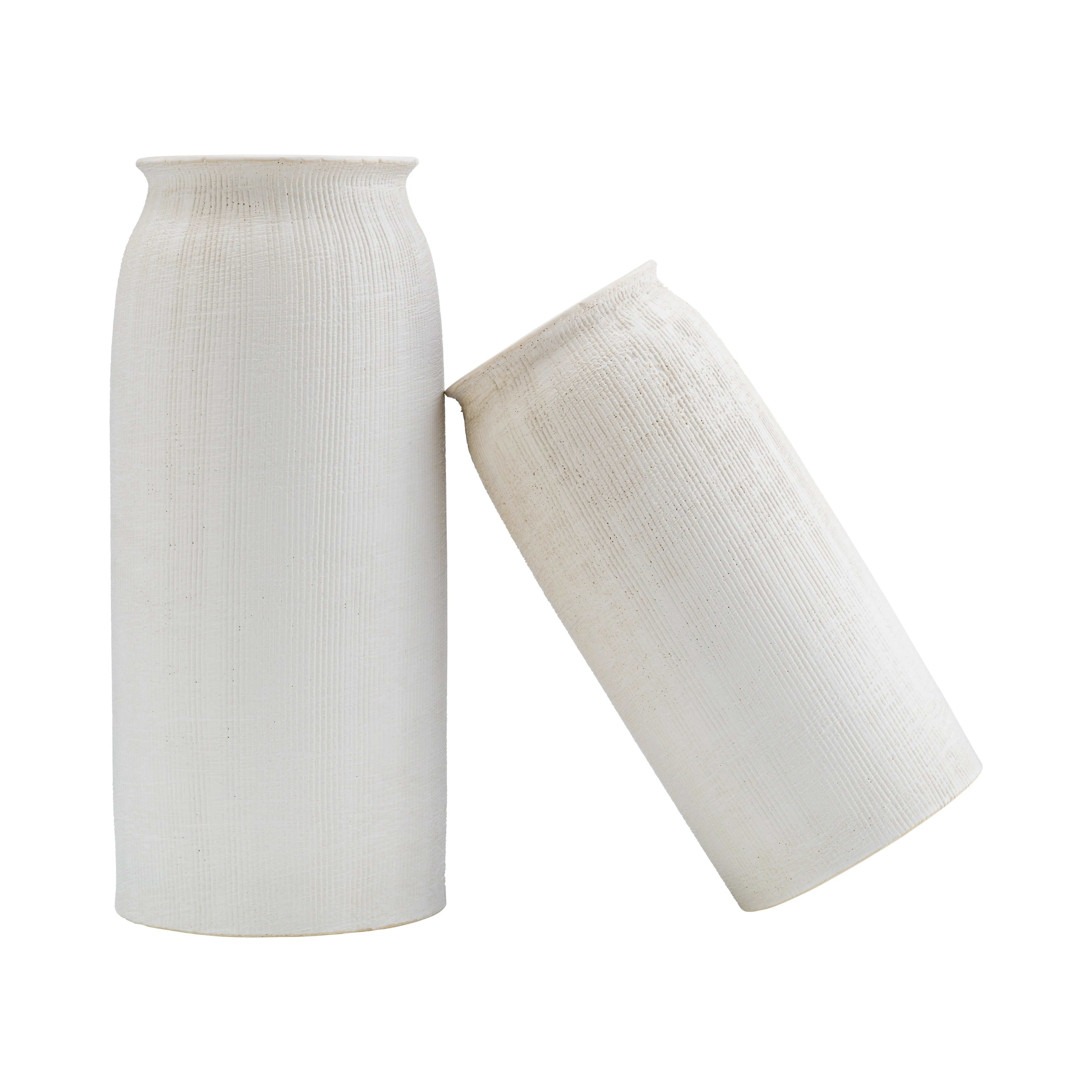 CER, 13"H RIDGED VASE, WHITE
