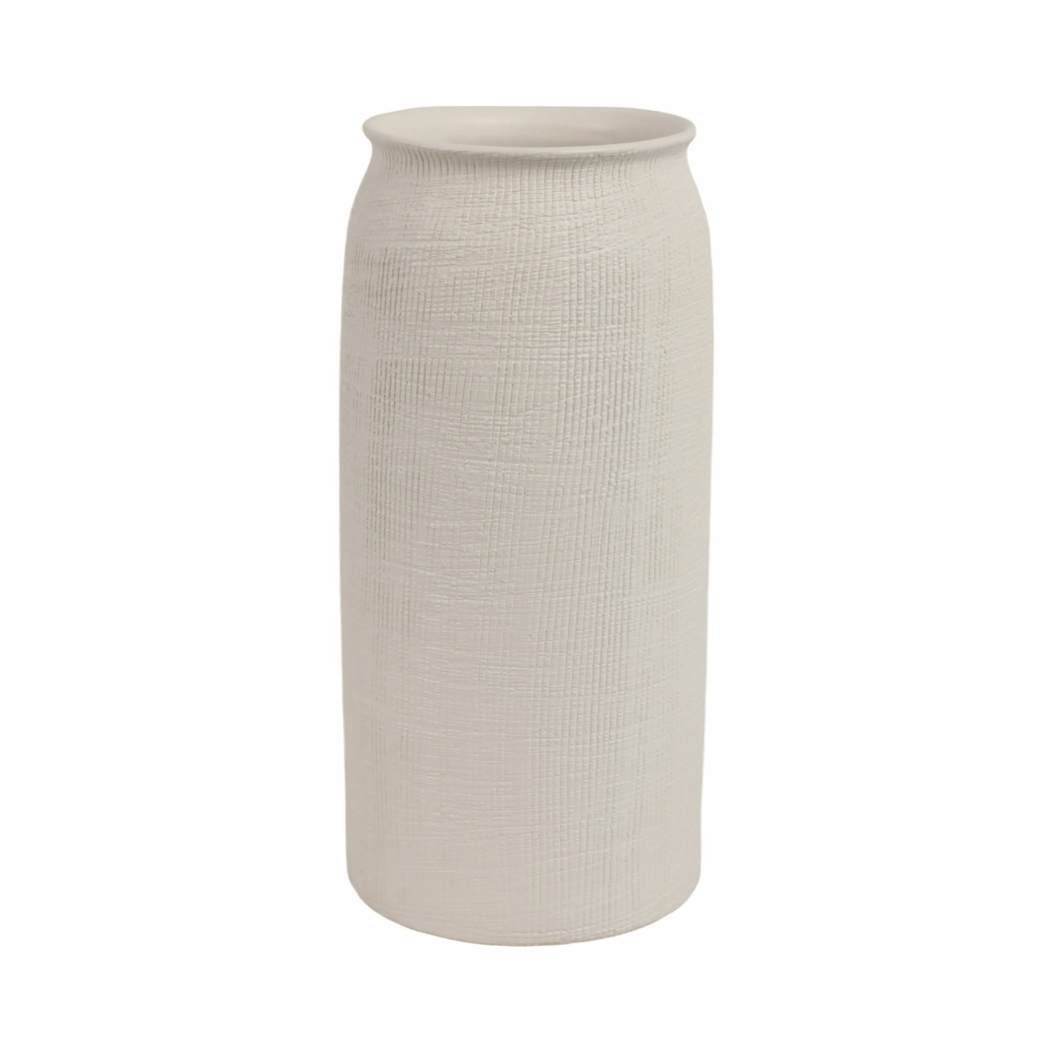 CER, 13"H RIDGED VASE, WHITE