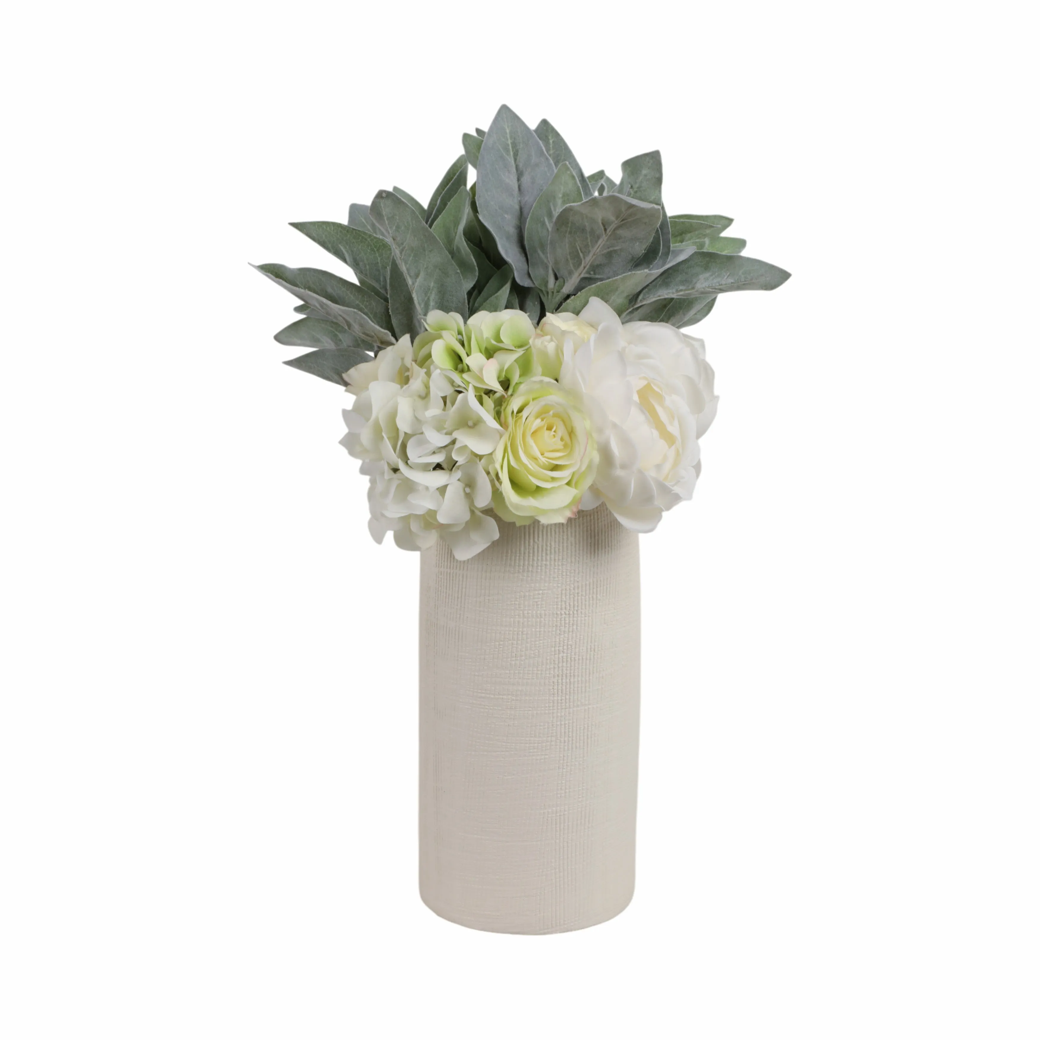 CER, 13"H RIDGED VASE, WHITE