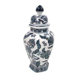 CER, 14" CHINOISERIETEMPLE JAR, DARK NAVY